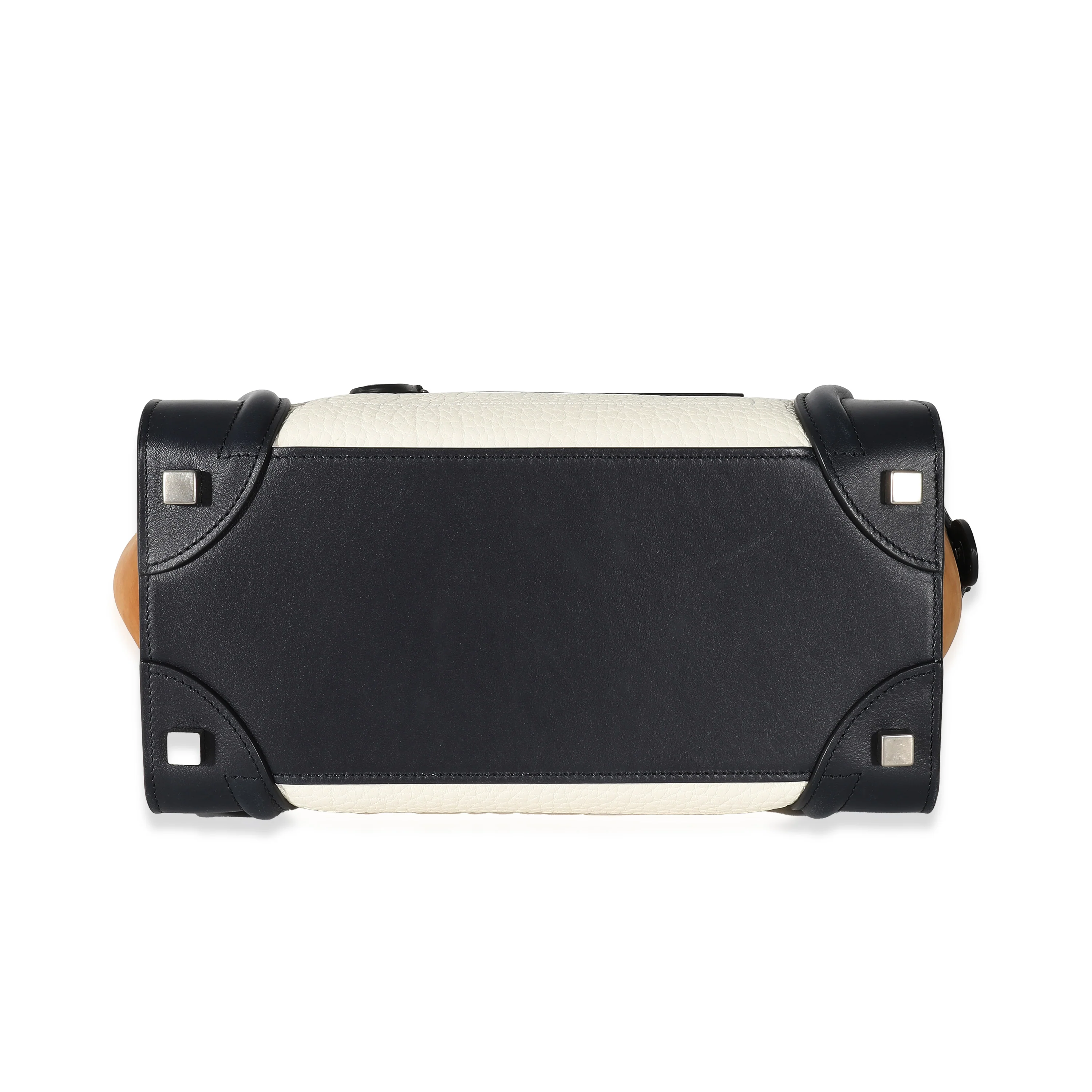 Celine Navy White Brown Tri-Color Calfskin Micro Luggage Tote - Image 6