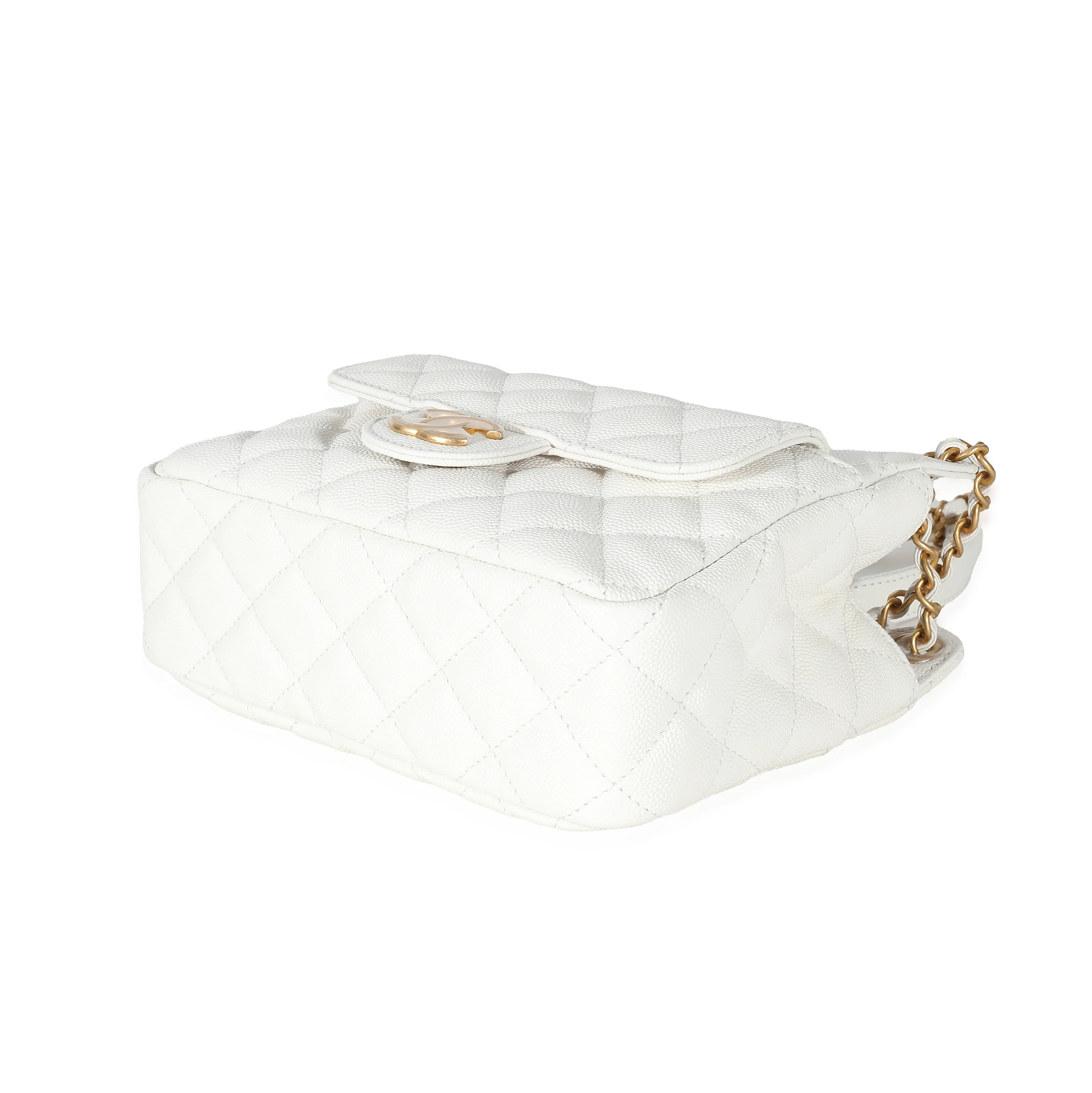 White Quilted Caviar Small Wavy CC Hobo - Image 4