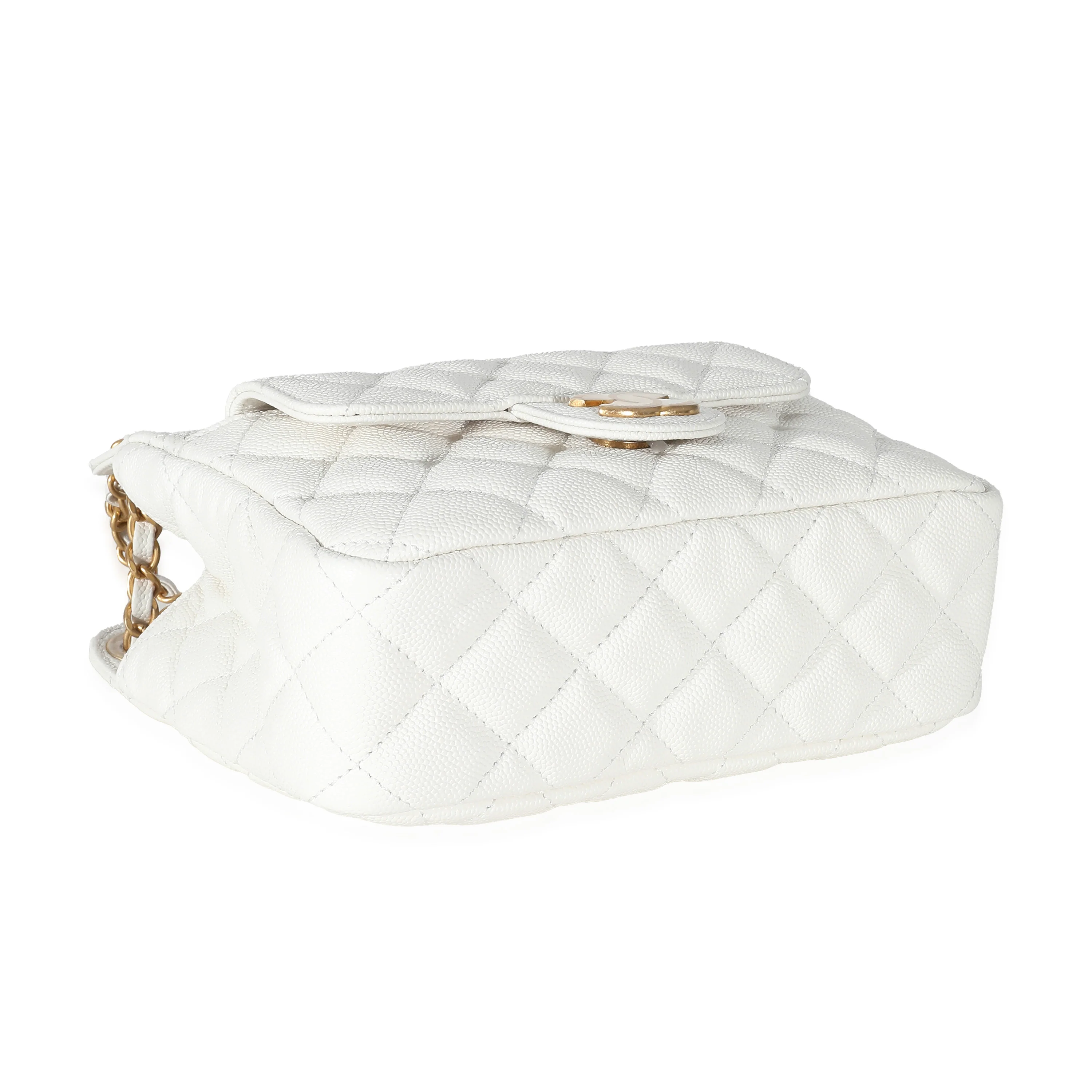 White Quilted Caviar Small Wavy CC Hobo - Image 7