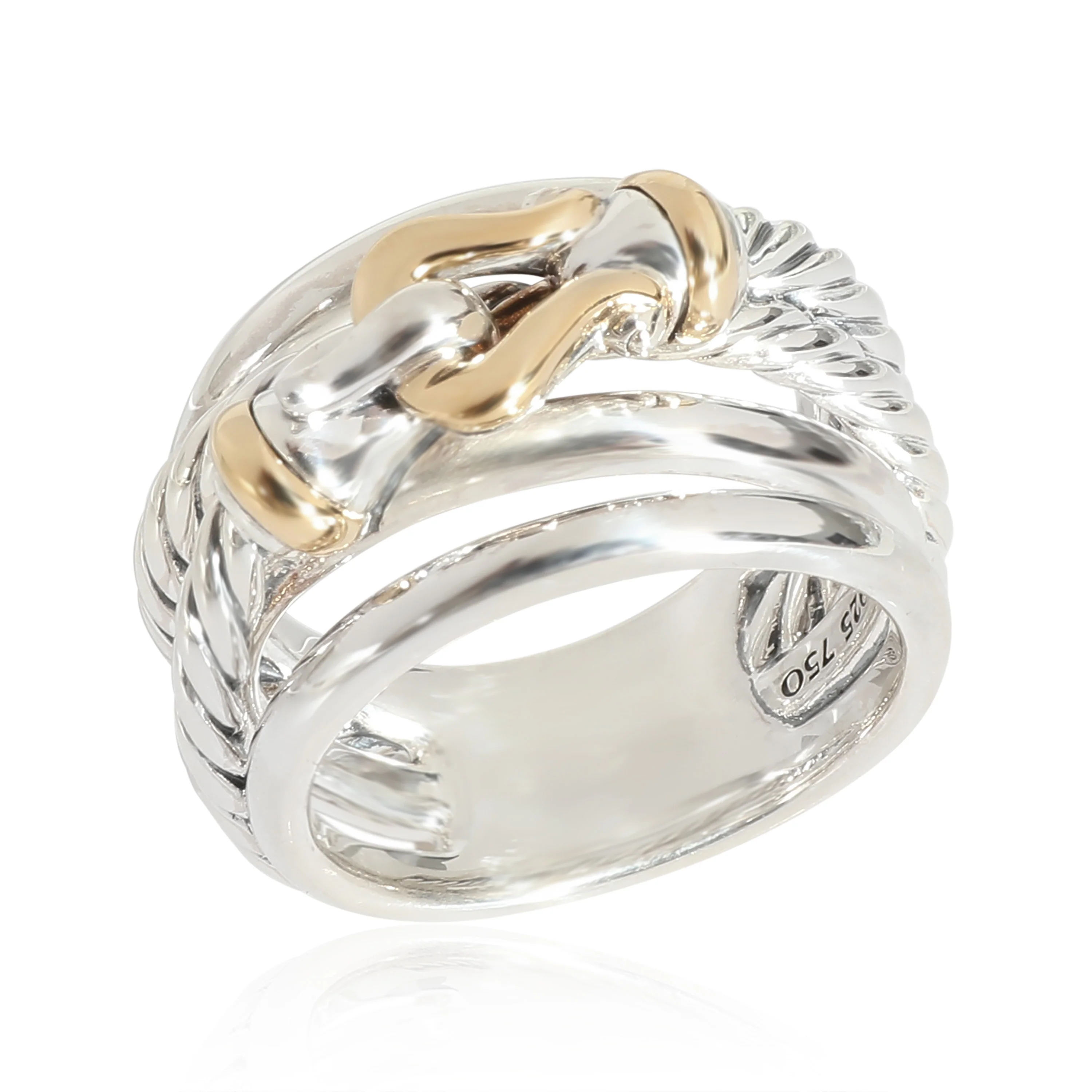 David Yurman Cable Buckle Ring in 18K Yellow Gold/Sterling Silver - Image 3