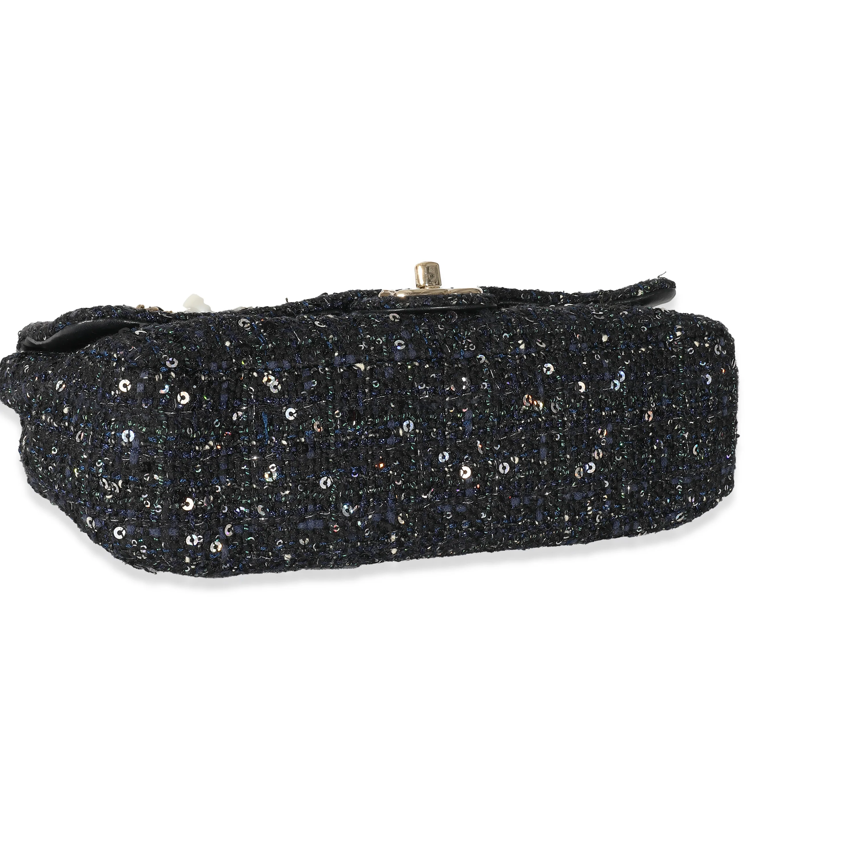 Chanel Black Ecru Tweed Medium Pearl Handle Flap Bag - Image 6