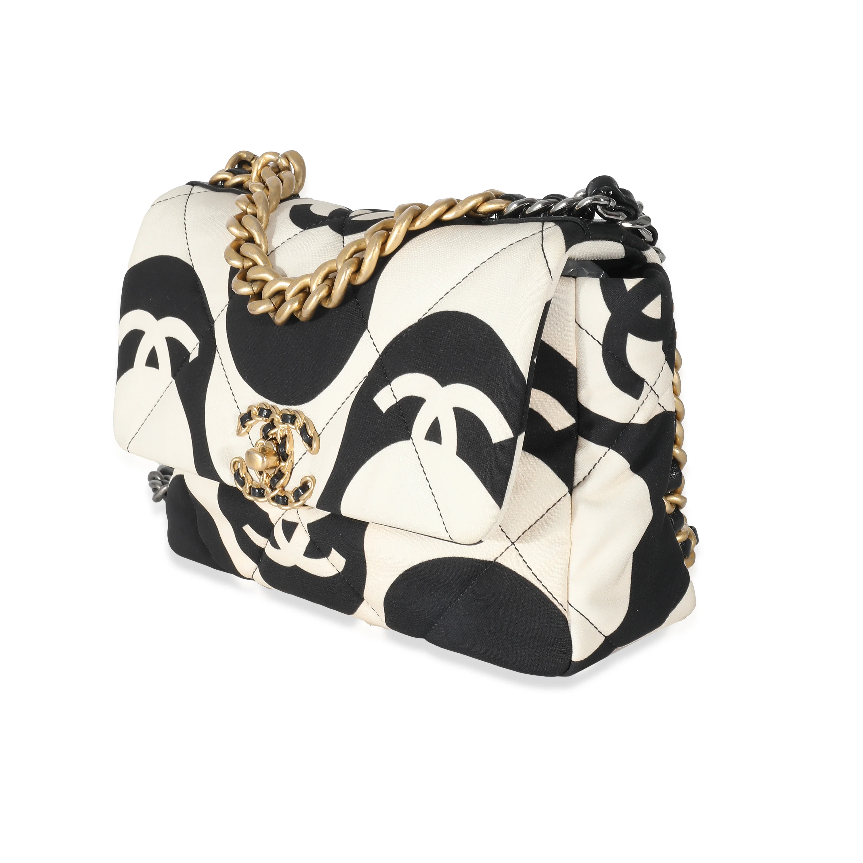 Chanel Black White CC Fabric Medium Chanel 19 Flap Bag - Image 2