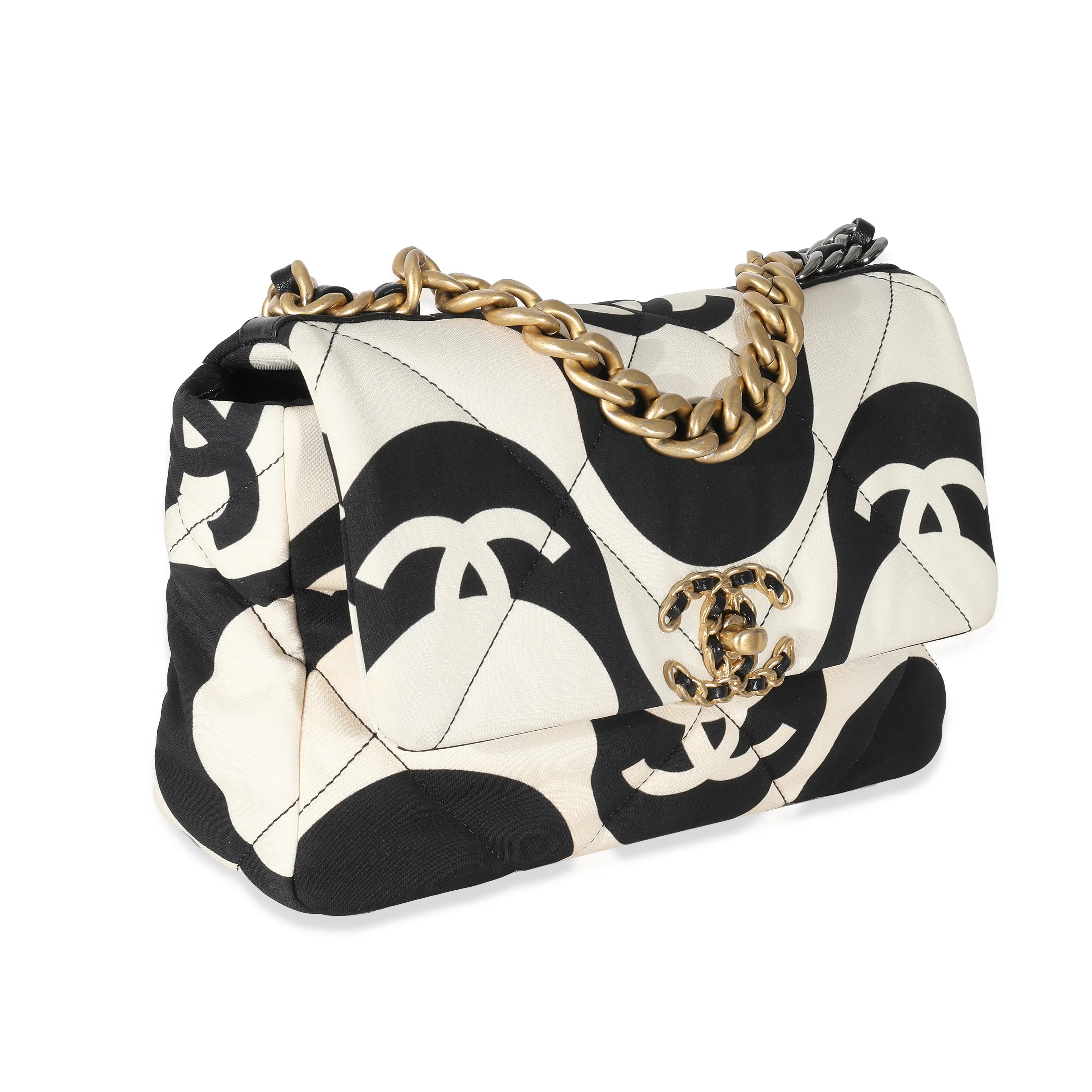 Chanel Black White CC Fabric Medium Chanel 19 Flap Bag - Image 3