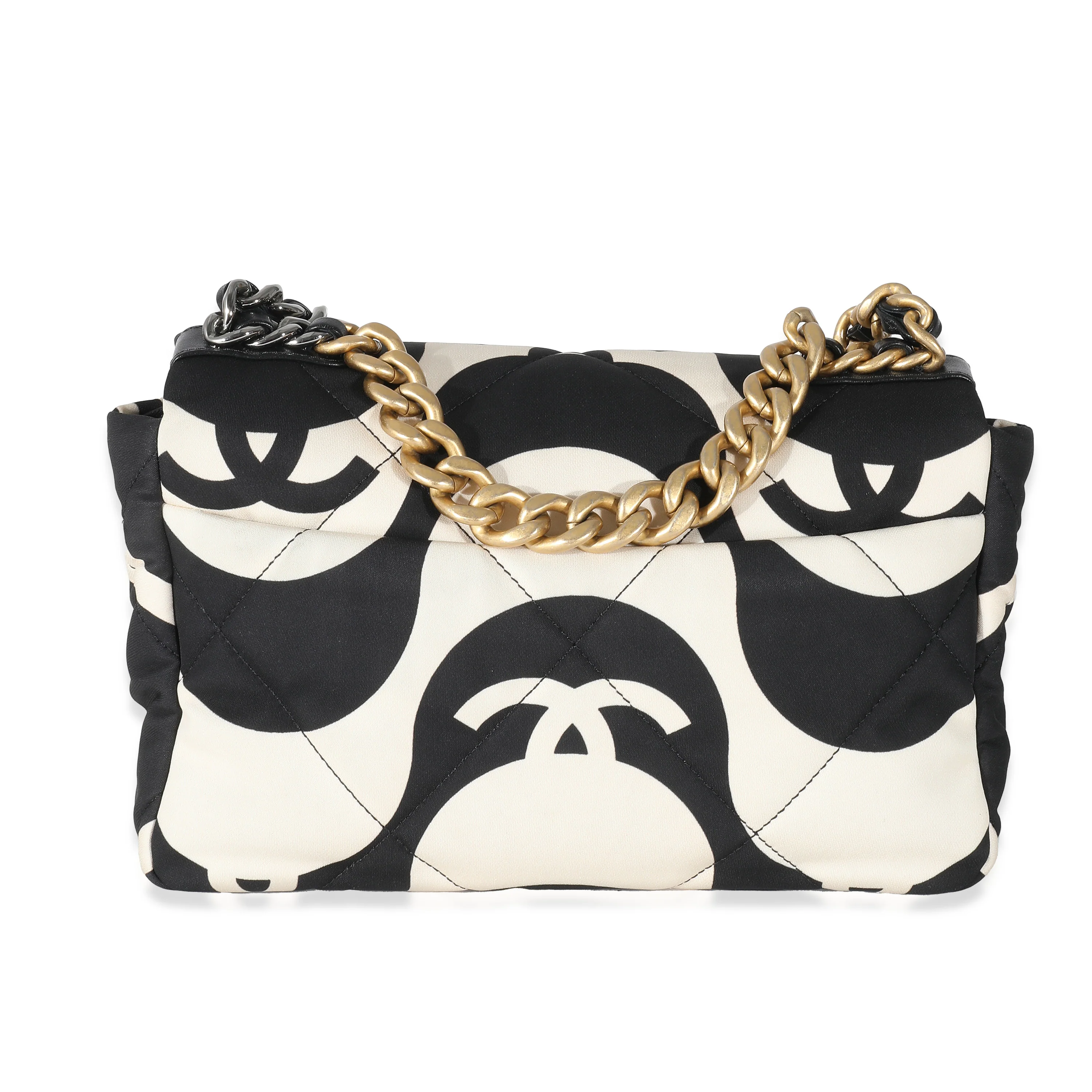 Chanel Black White CC Fabric Medium Chanel 19 Flap Bag - Image 6