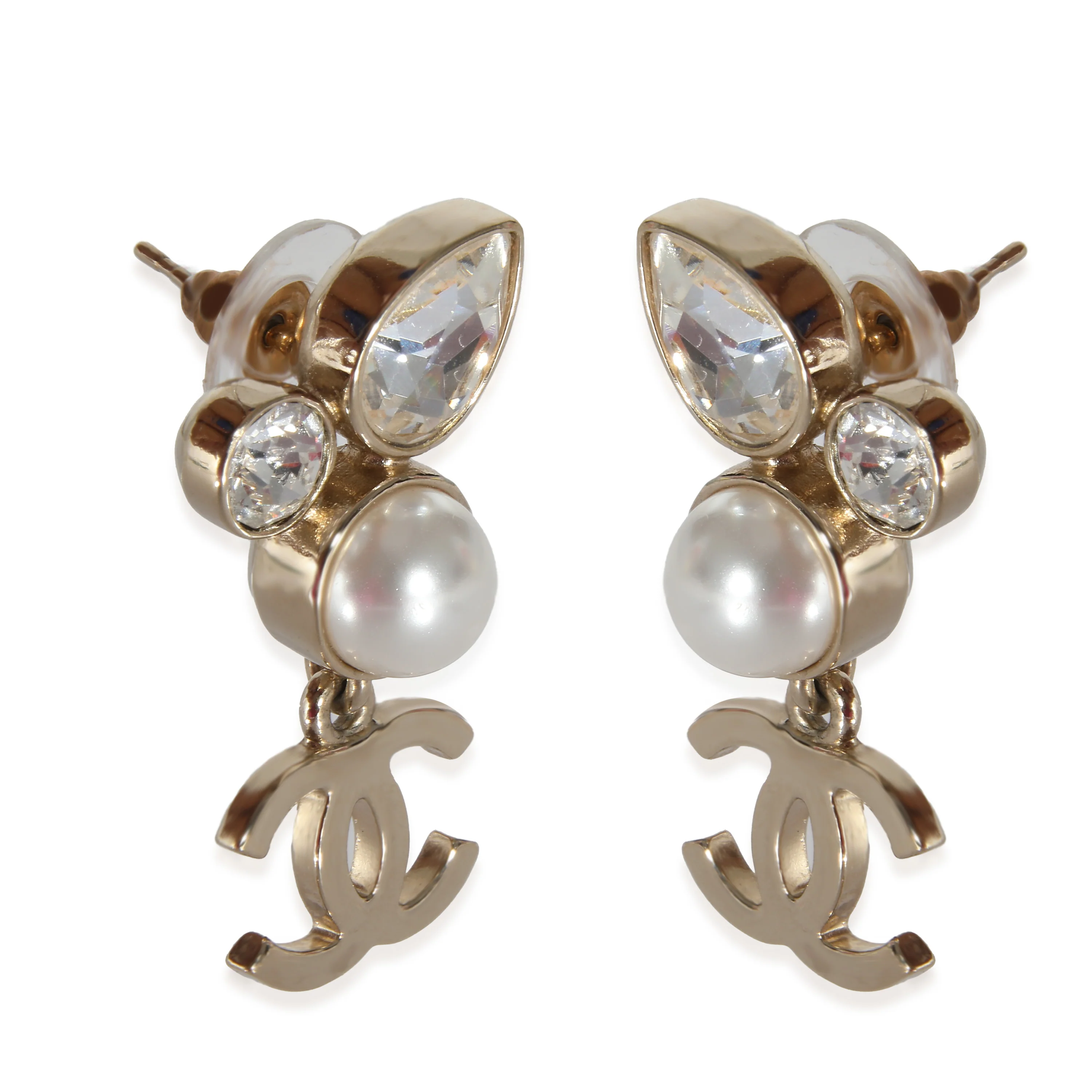 Chanel 2022 Gold Tone Faux Pearls & Crystals Earrings - Image 2