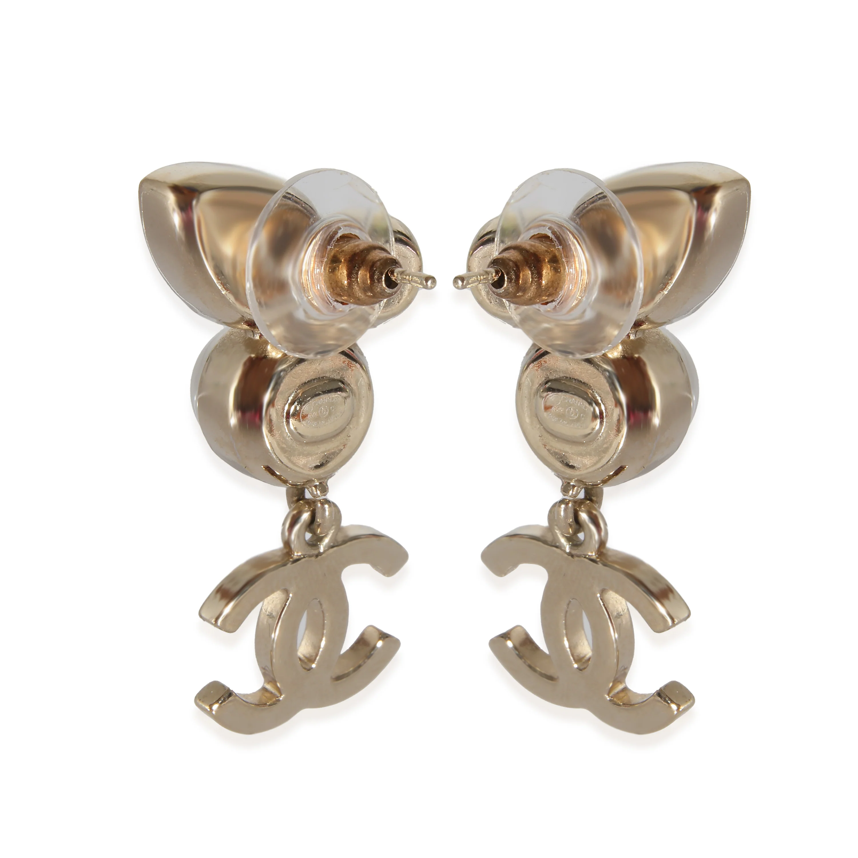Chanel 2022 Gold Tone Faux Pearls & Crystals Earrings - Image 3