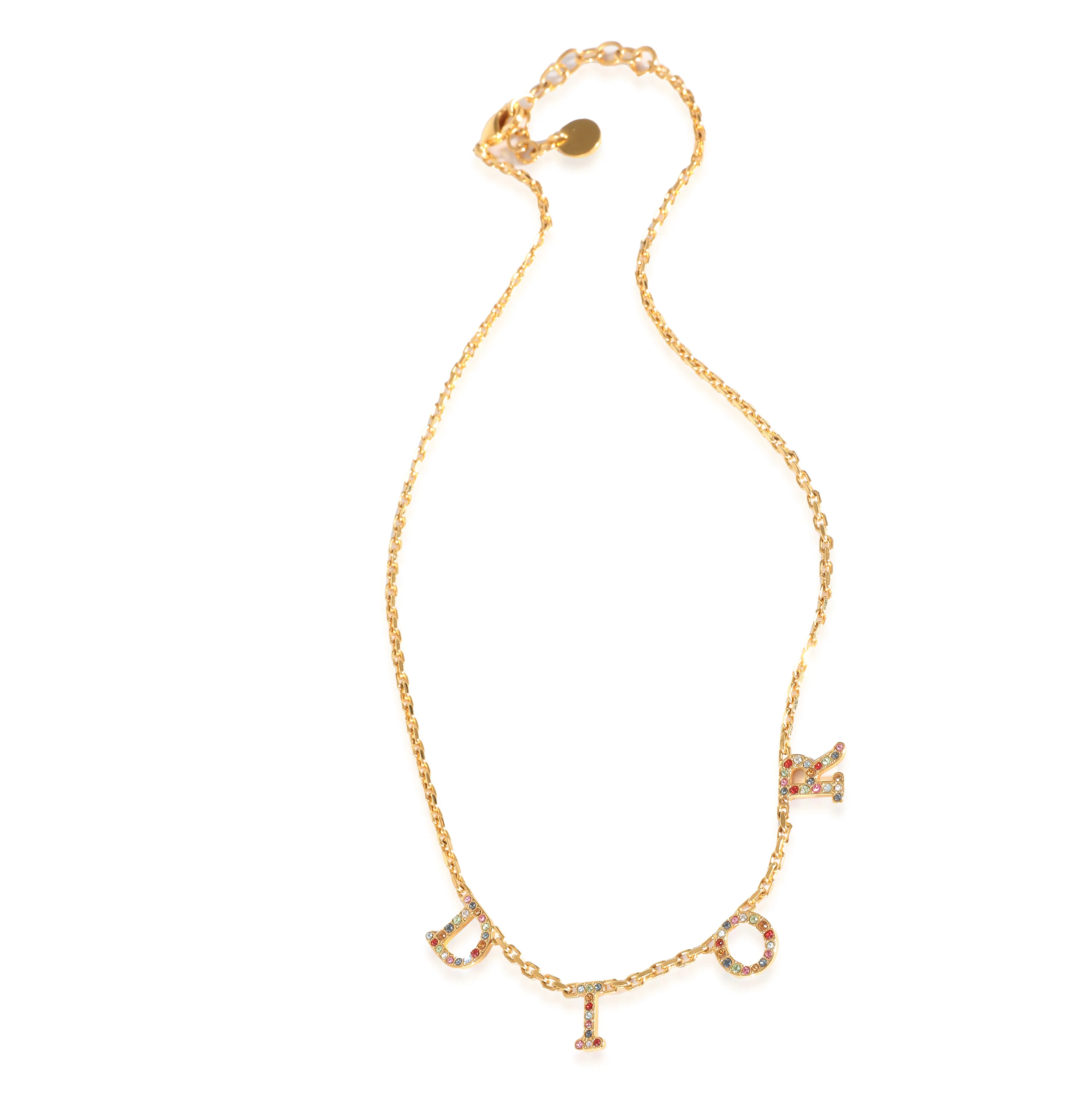 Christian Dior Gold Tone Letter Necklace With Multi Color Crystals - Image 2