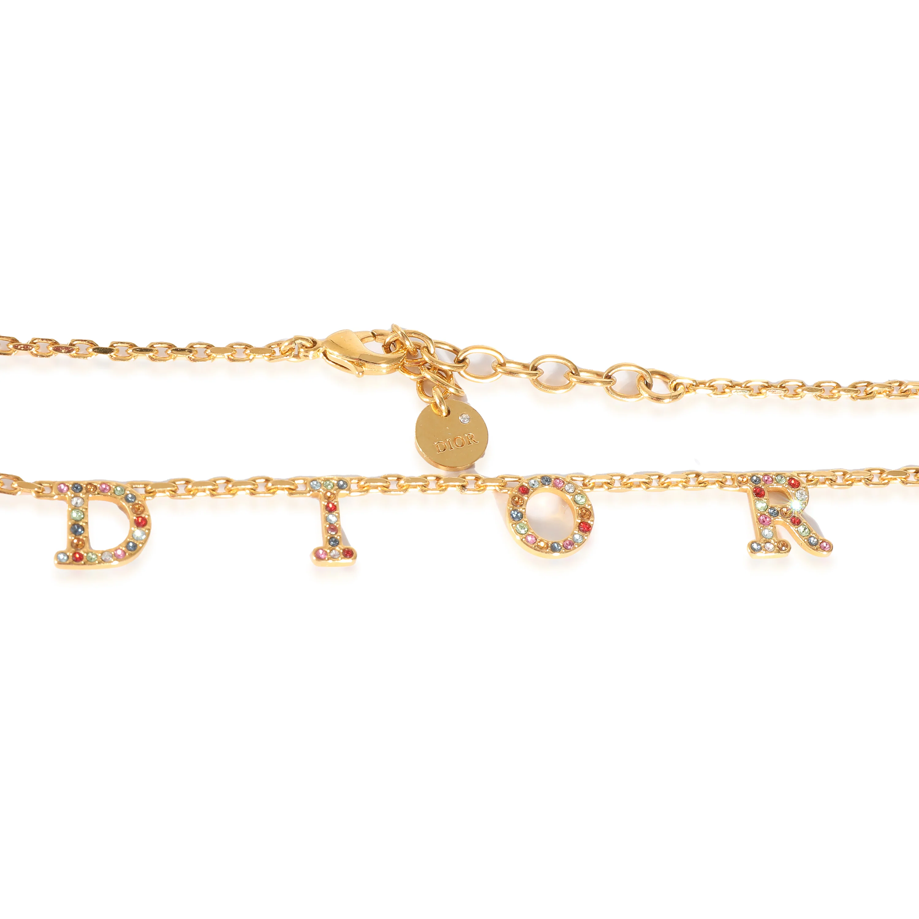 Christian Dior Gold Tone Letter Necklace With Multi Color Crystals - Image 3