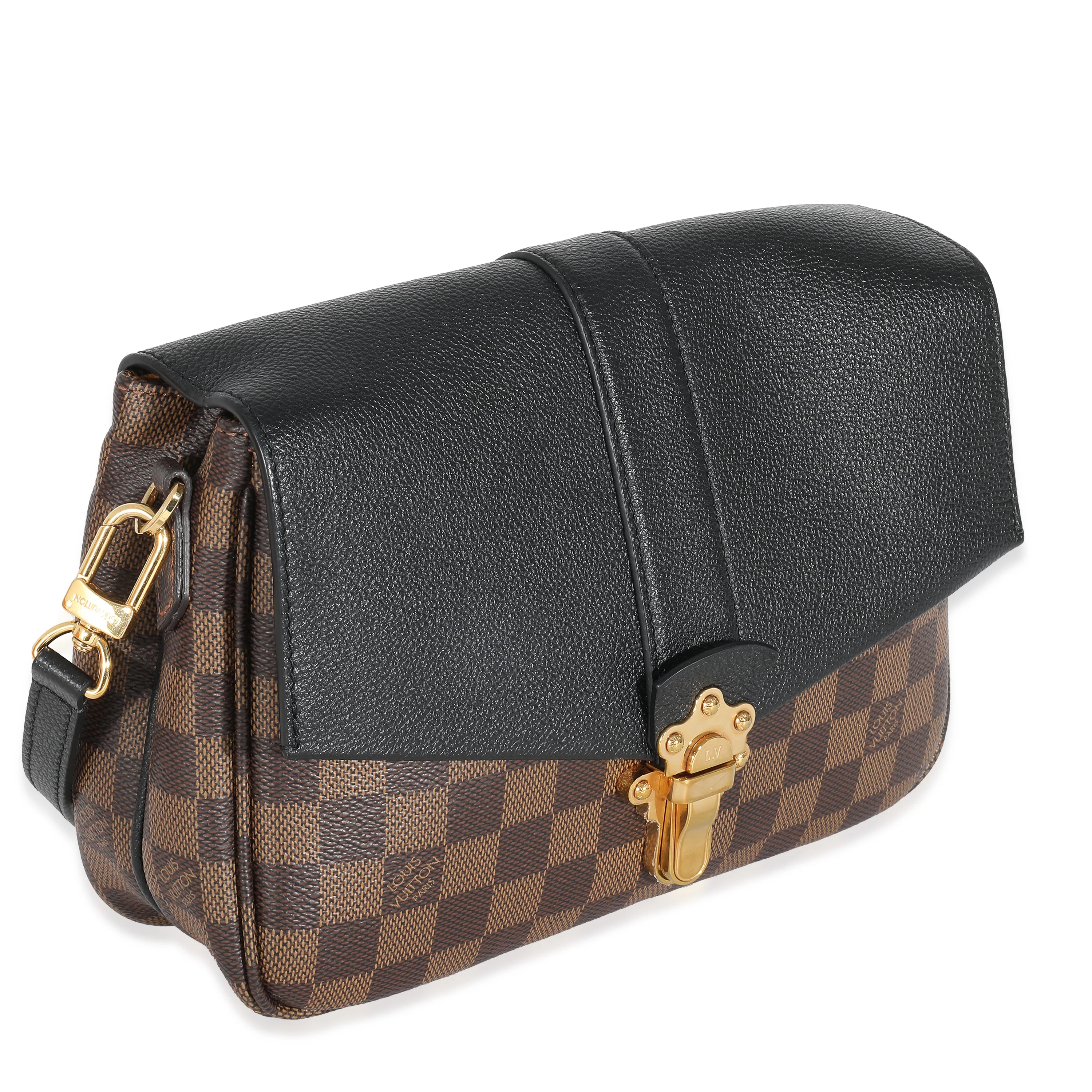 Black Leather Damier Ebene Canvas Clapton PM - Image 3