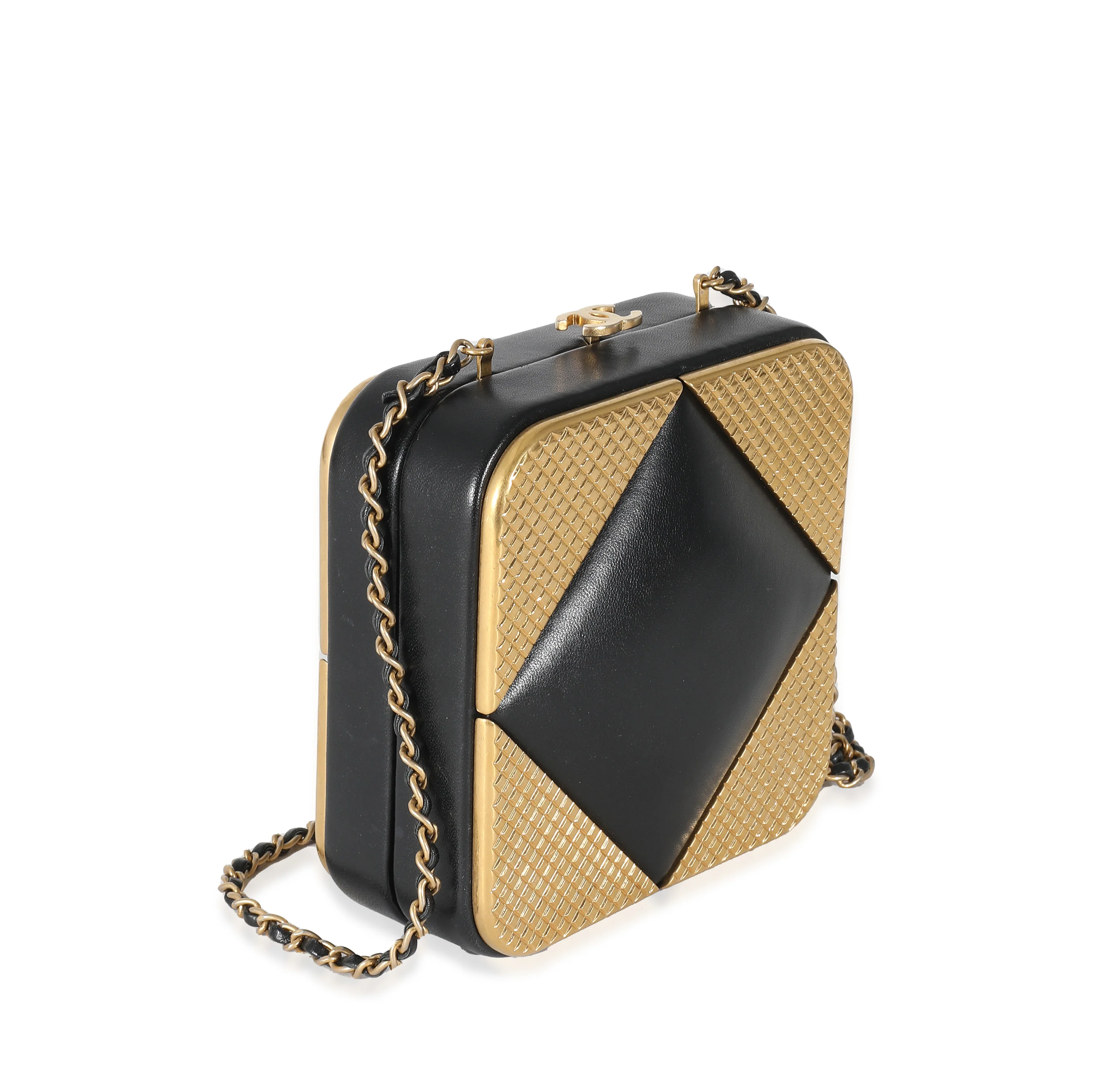 Black Lambskin Gold Metal Square CC Clutch - Image 3