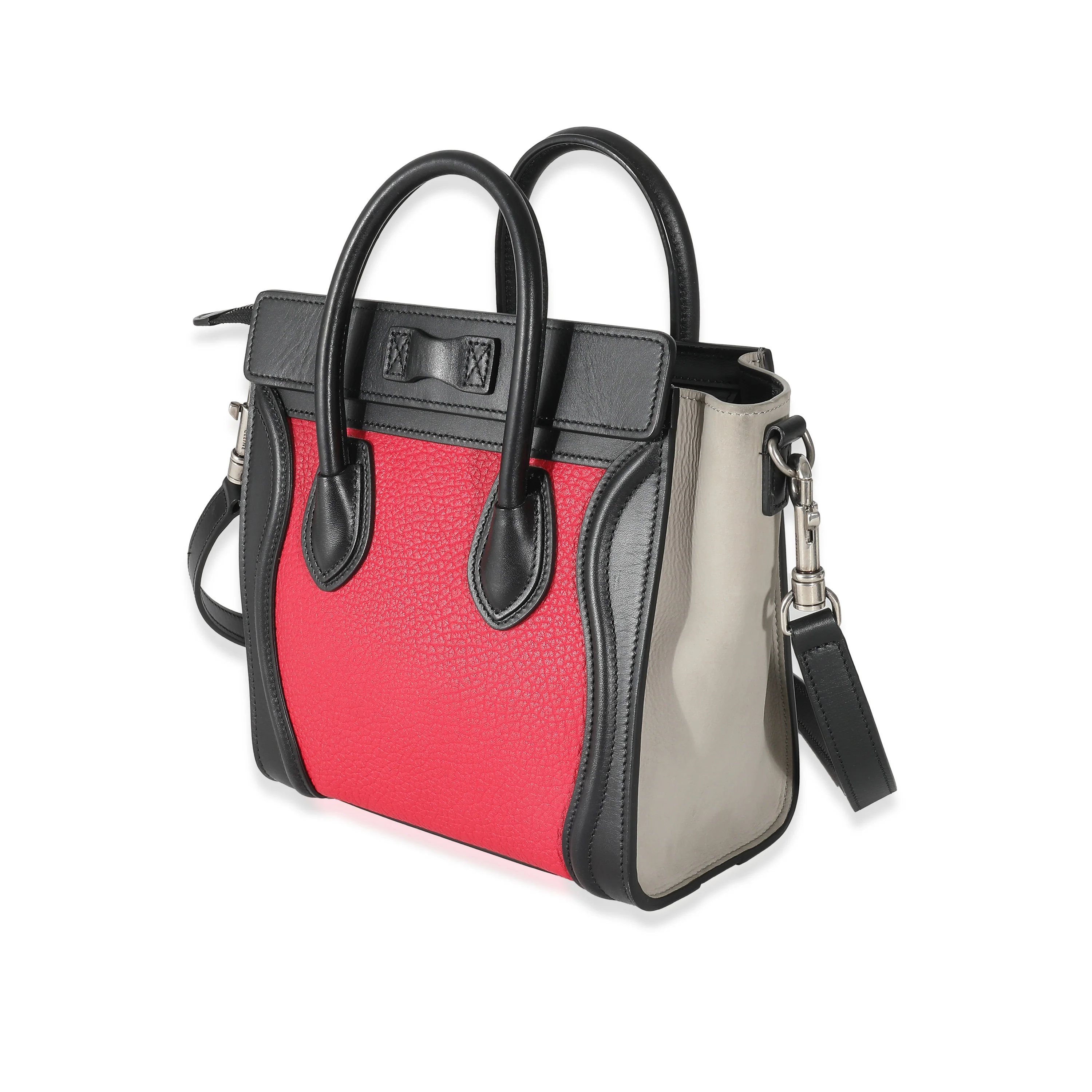 Celine Red Goatskin Grey Calfskin Nano Luggage Tote - Image 2