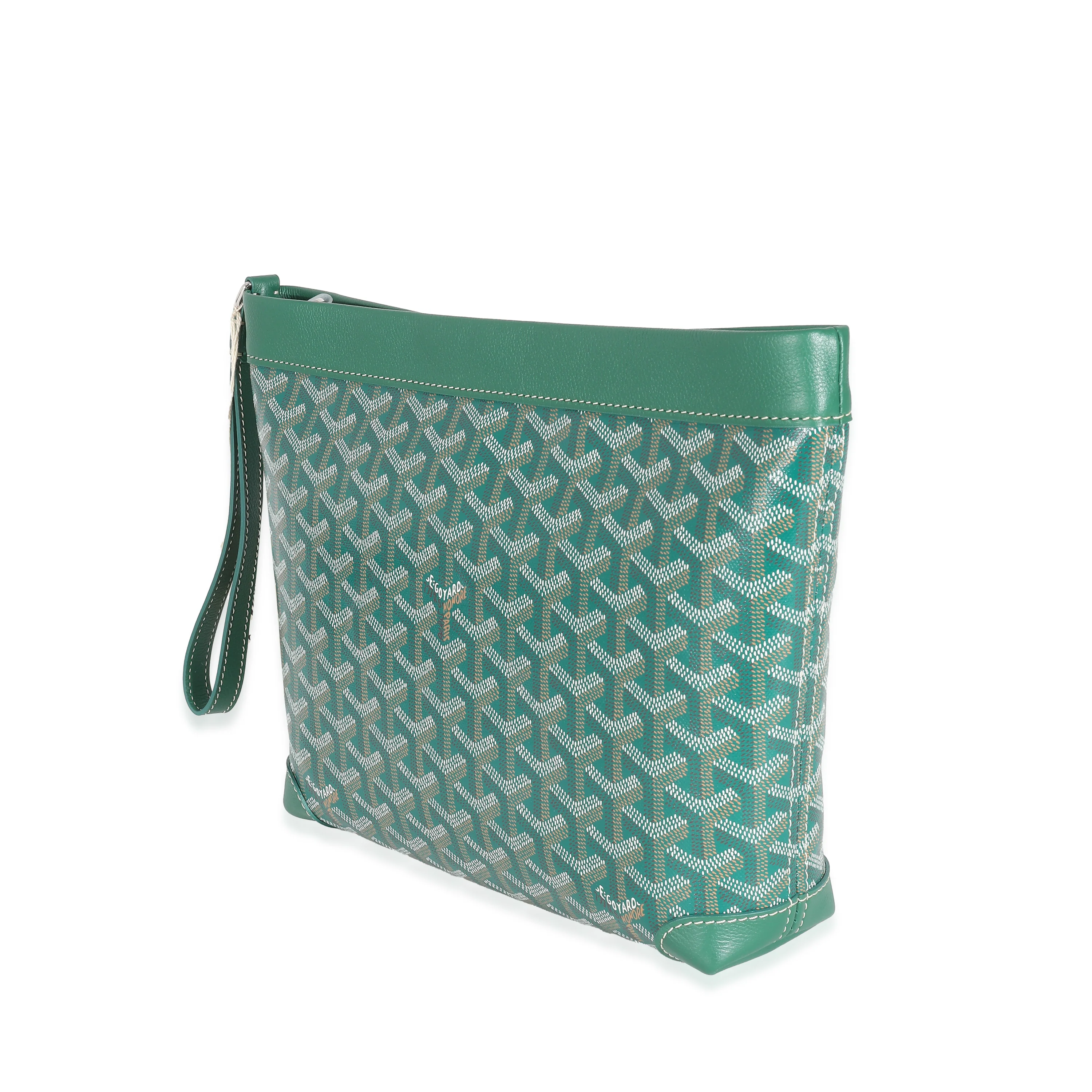 Goyard Green Calfskin Goyardine Canvas Conti Pouch - Image 2