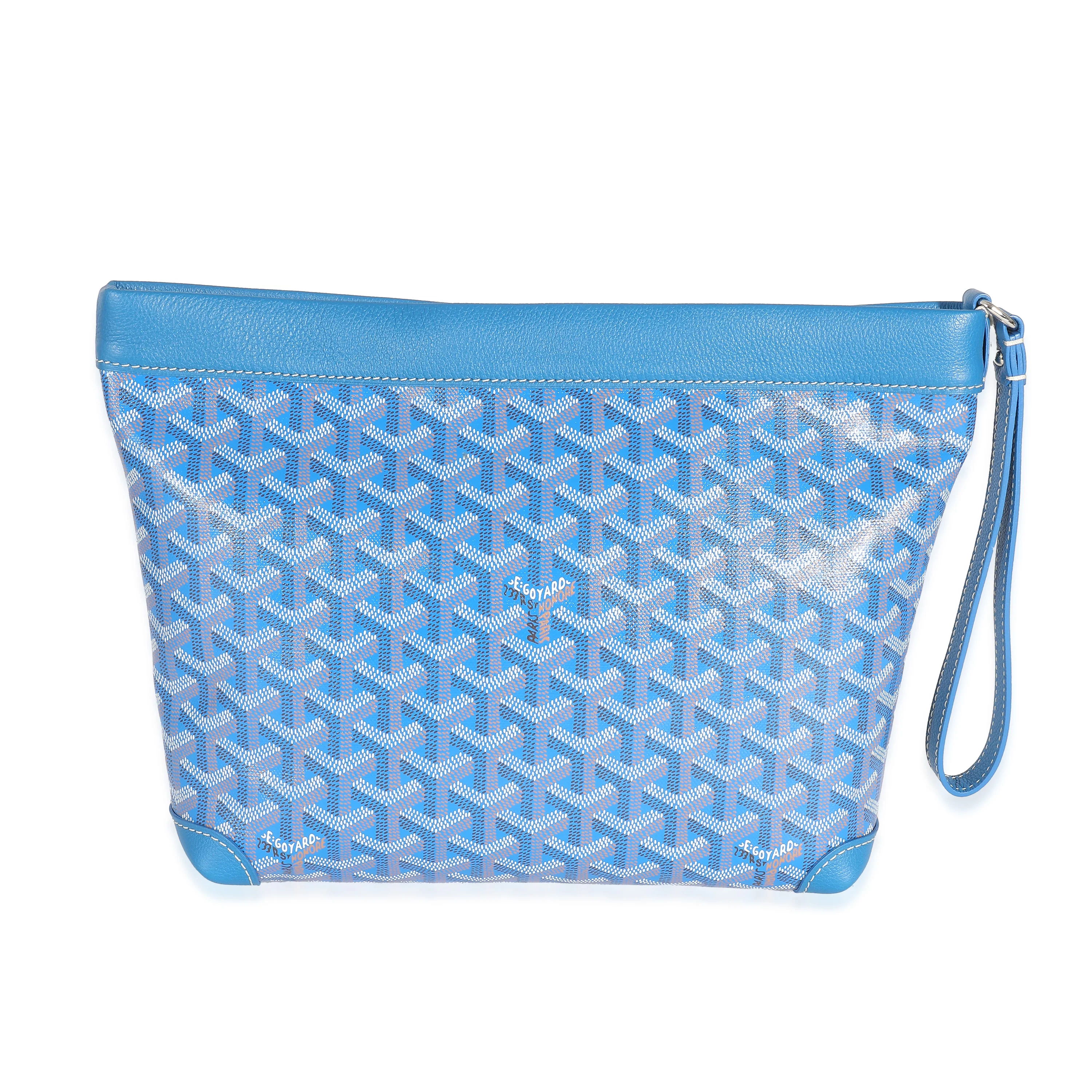 Goyard Blue Calfskin Goyardine Canvas Conti Pouch - Image 4