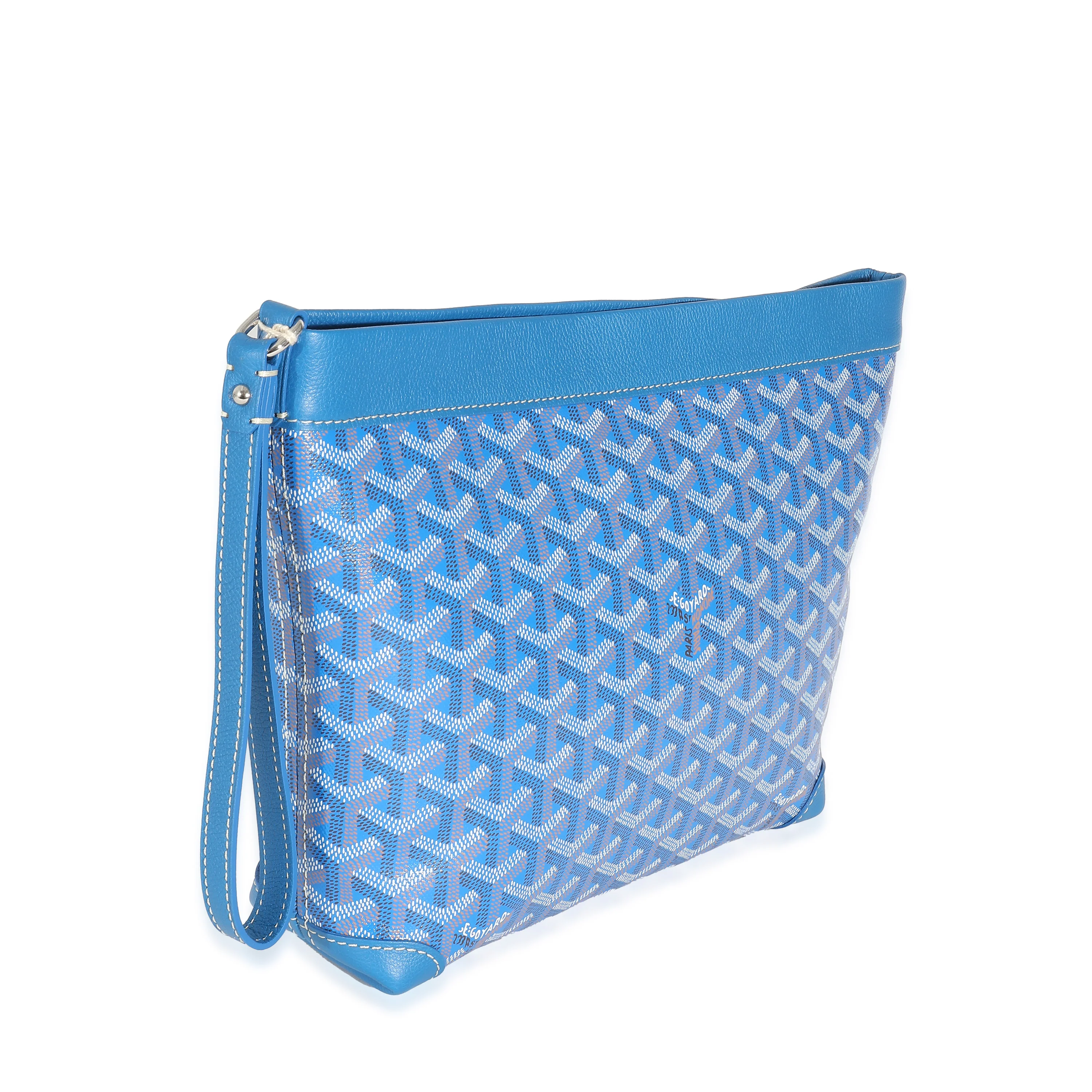 Goyard Blue Calfskin Goyardine Canvas Conti Pouch - Image 7