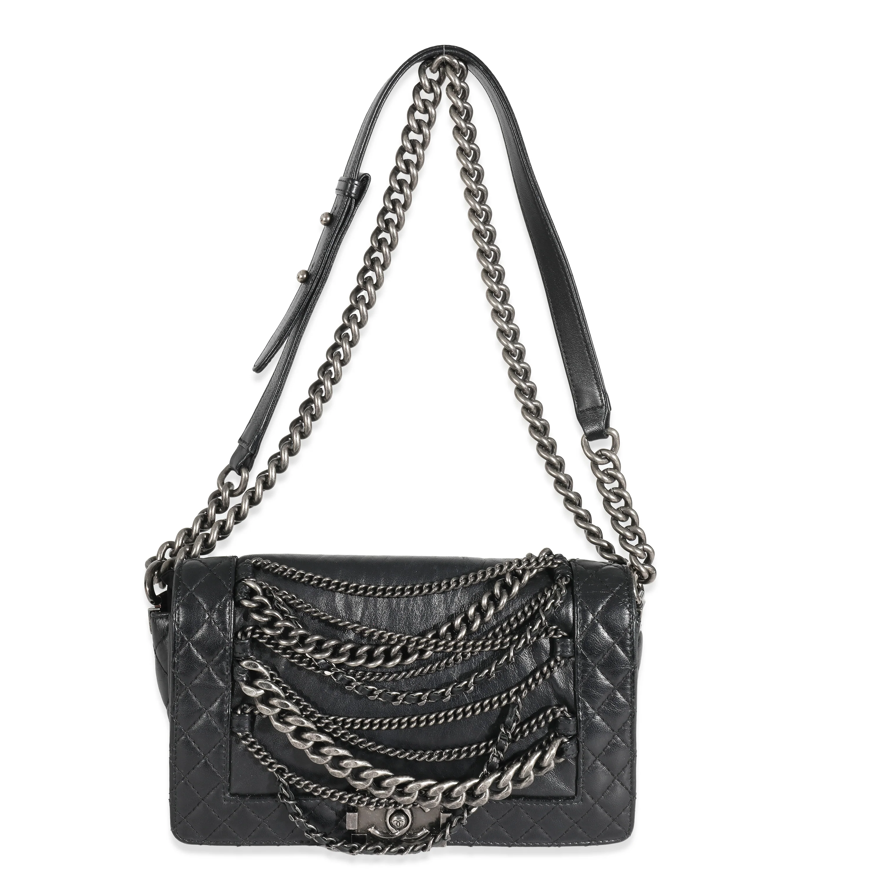 Chanel Black Lambskin Medium Enchained Boy Bag - Image 8