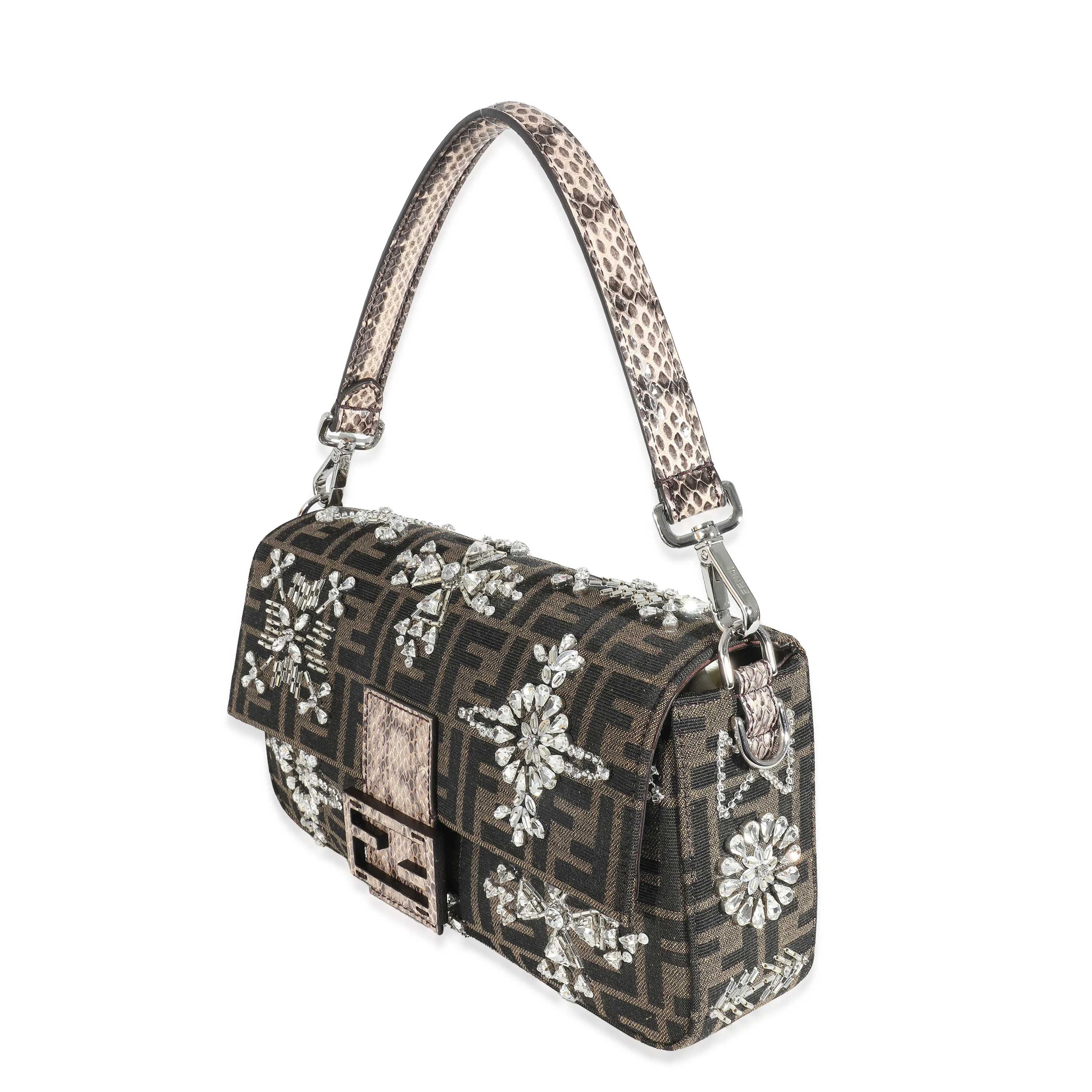 Fendi Brown Zucca Canvas Embellished Re-Edition Baguette - Image 2