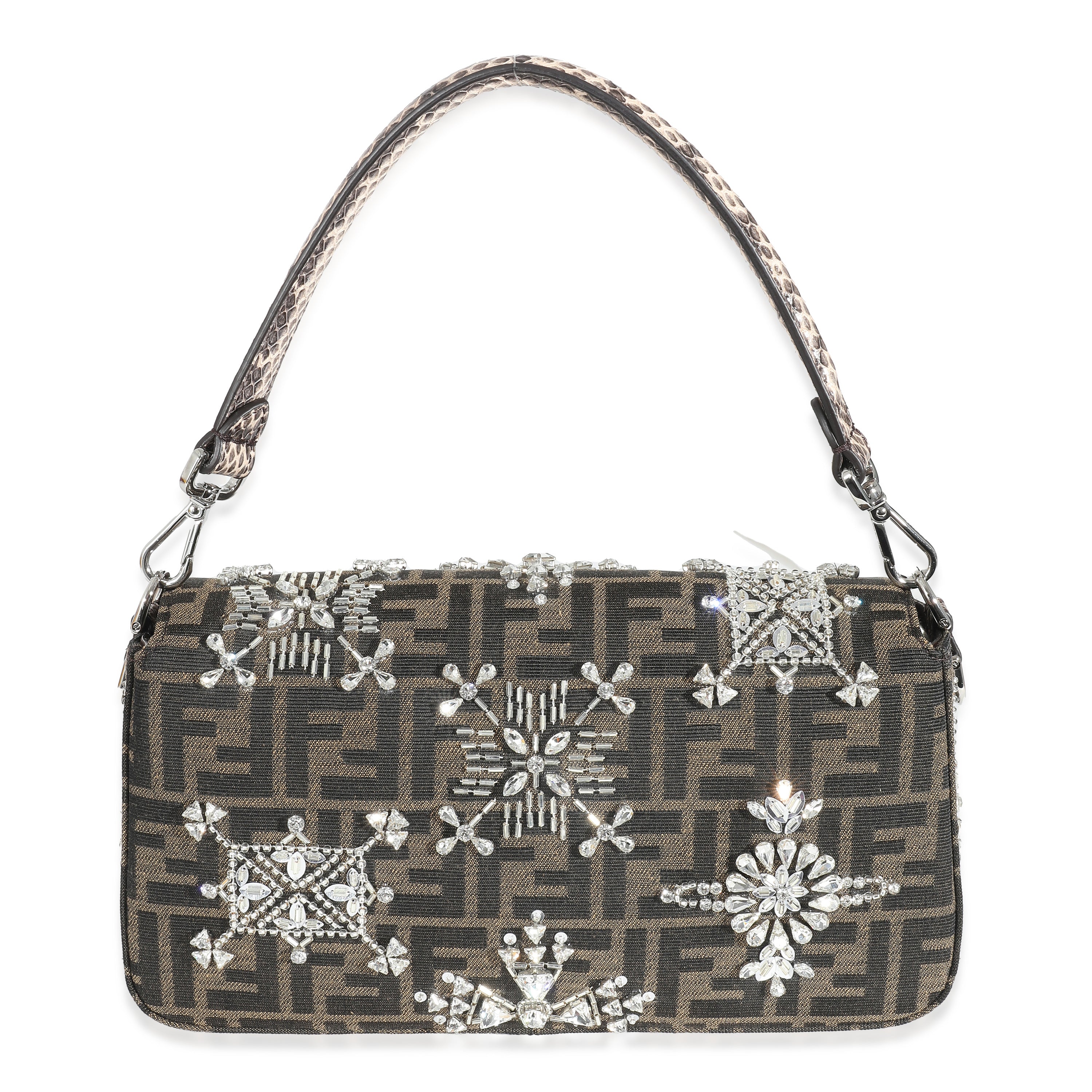 Fendi Brown Zucca Canvas Embellished Re-Edition Baguette - Image 4