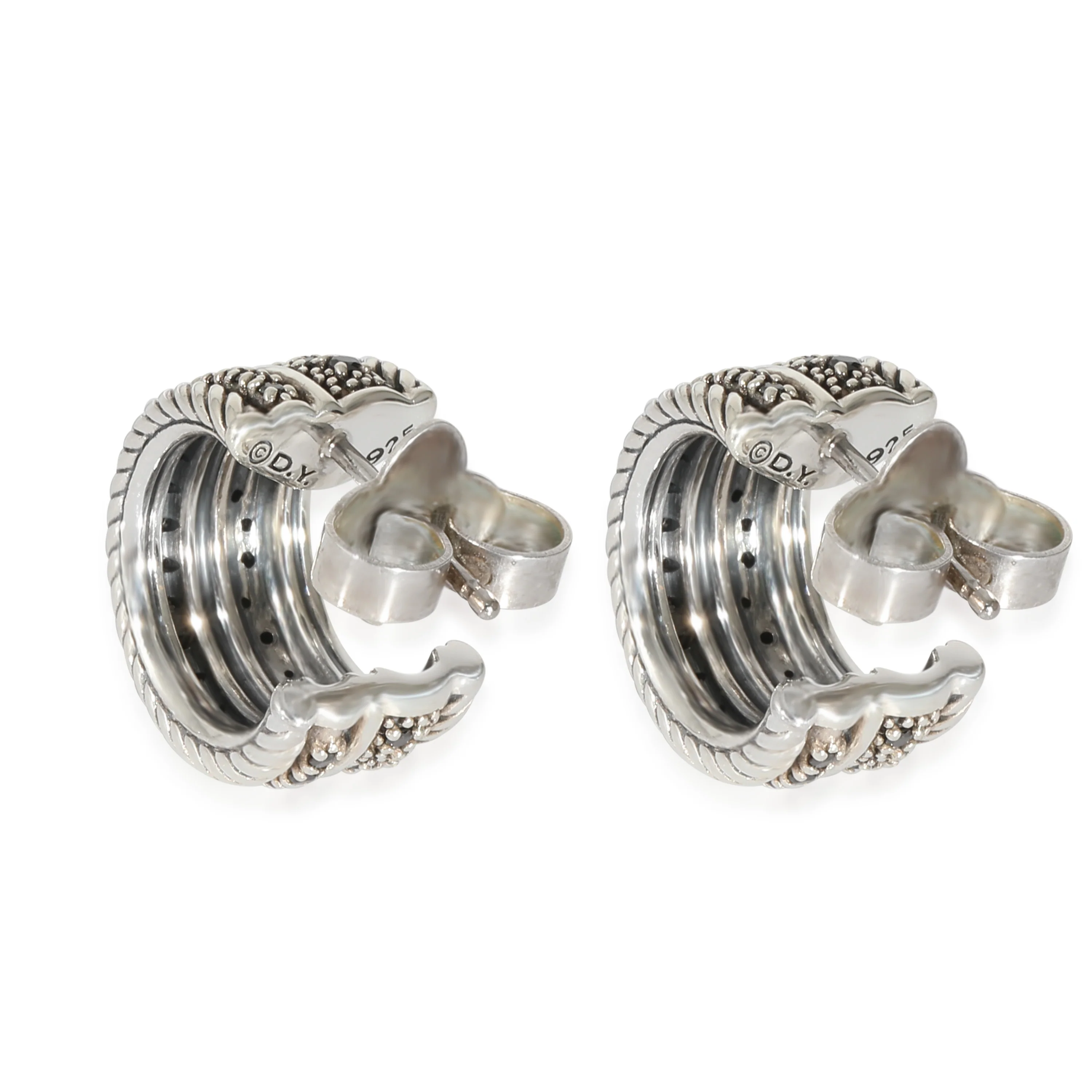 David Yurman Midnight Melange Diamond Hoop Earrings in Sterling Silver 0.2 CTW - Image 3