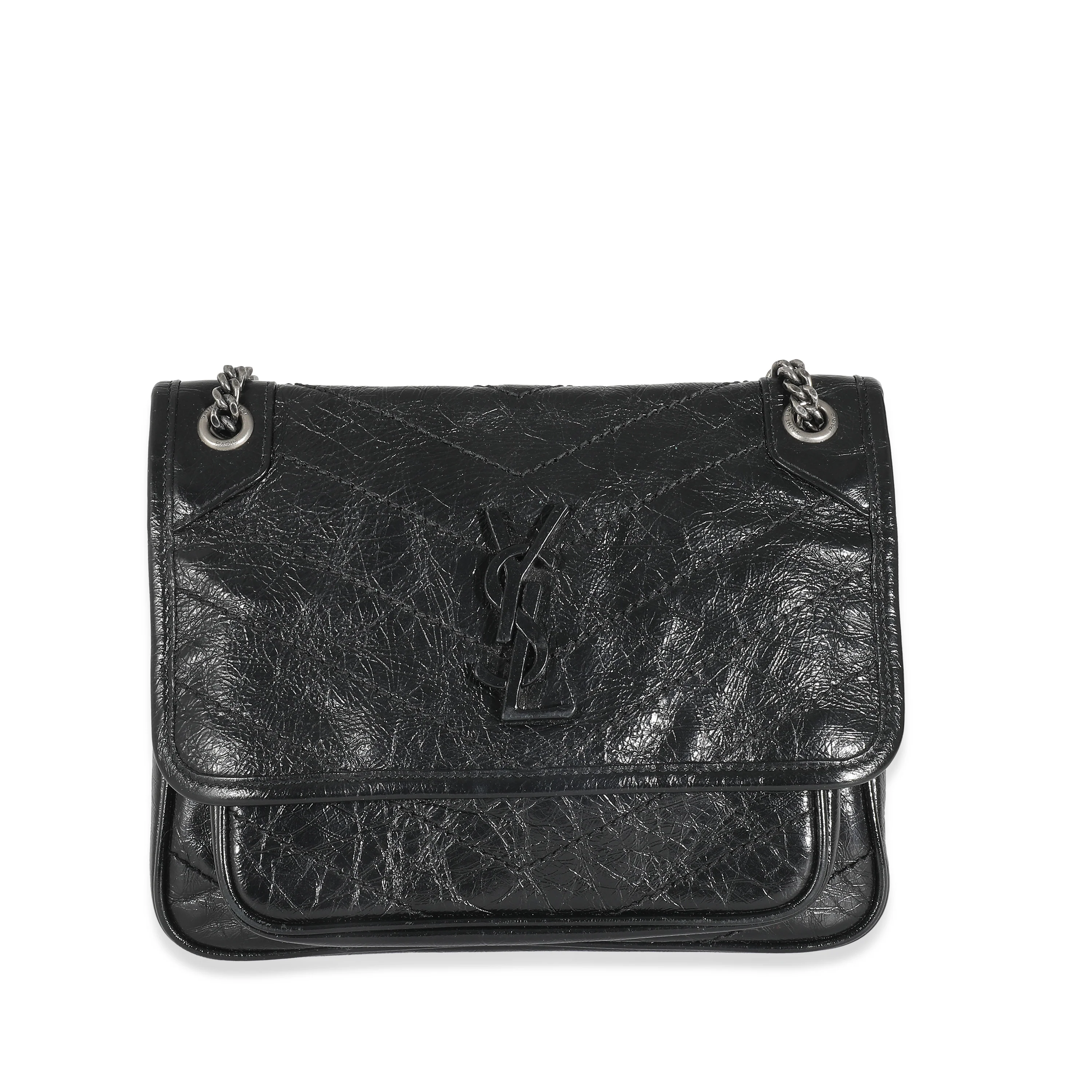Saint Laurent Black Crinkled Calfskin Matelasse Monogram Baby Niki