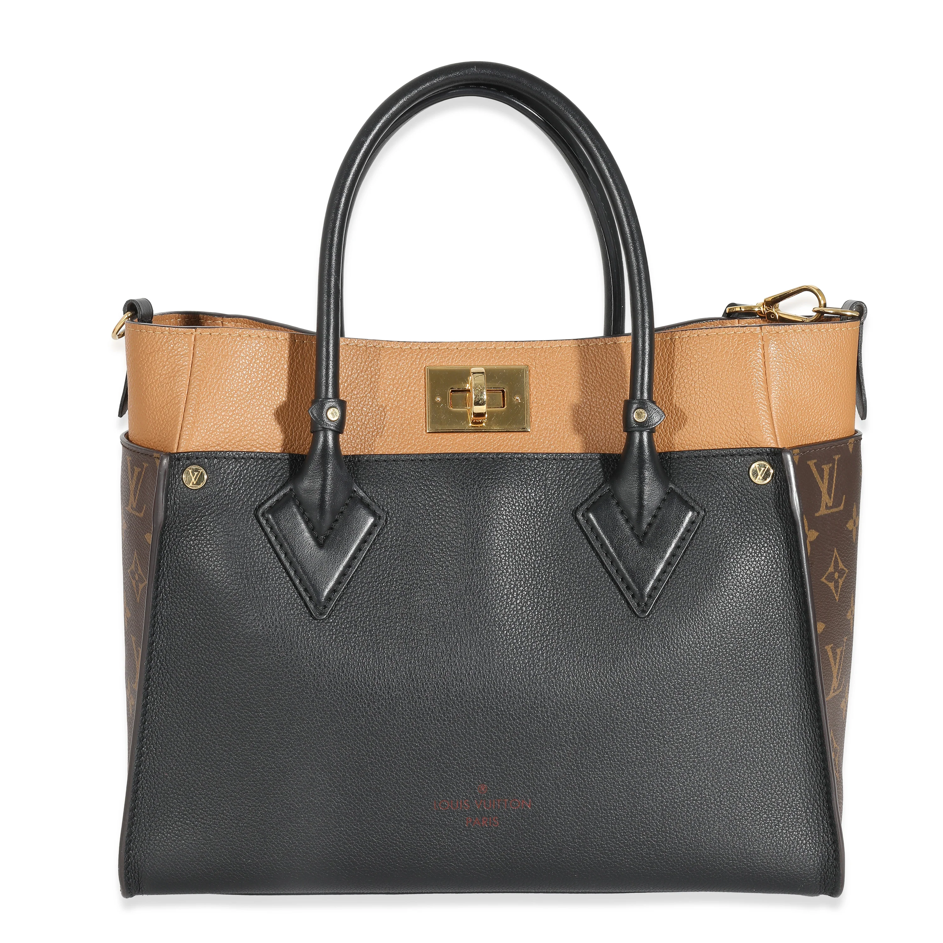 Louis Vuitton Black Calfskin Monogram Canvas On My Side MM