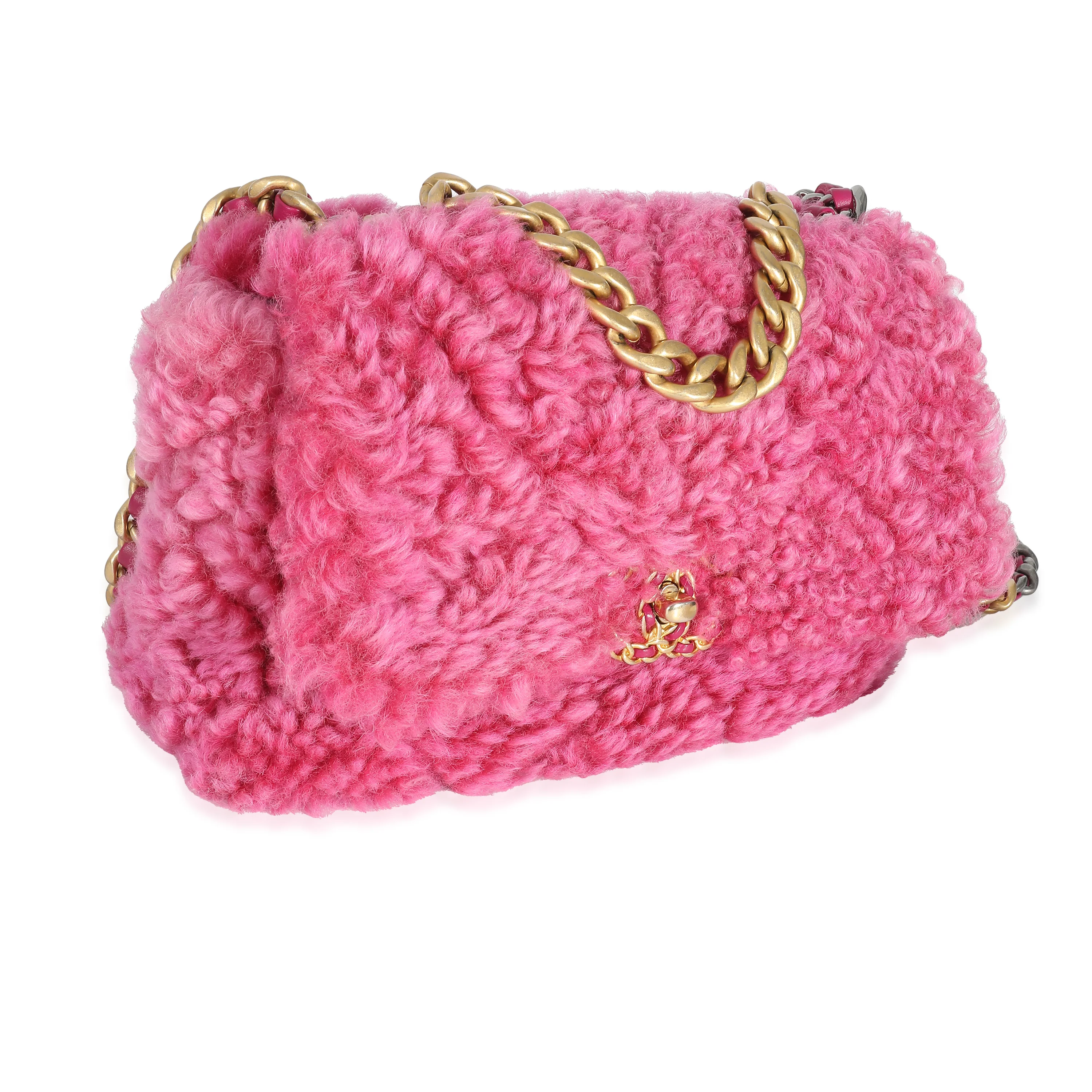 Chanel Pink Shearling Sheepskin Medium Chanel 19 Flap Bag - Image 3