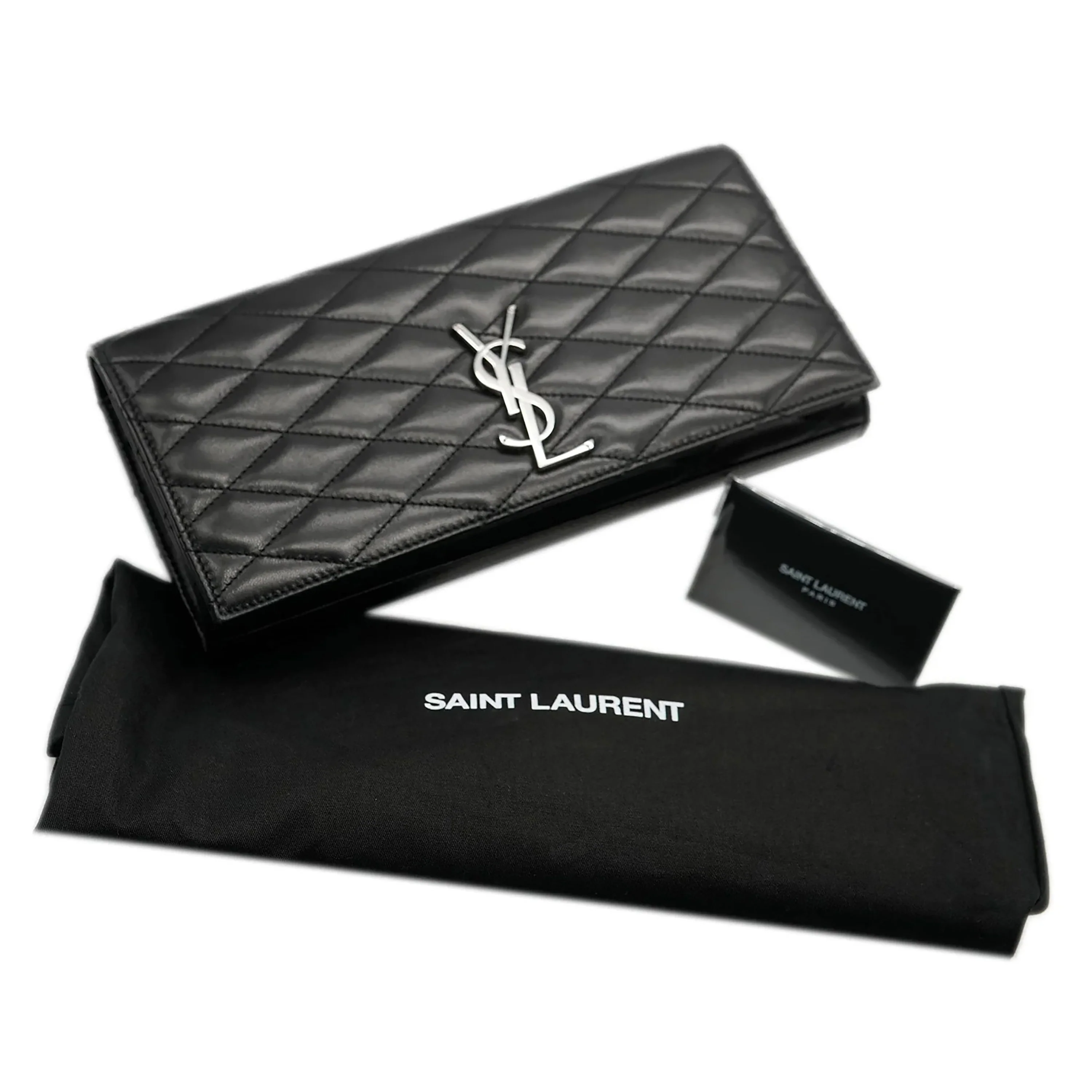 Saint Laurent Black Quilted Leather Monogram Kate Clutch - Image 6