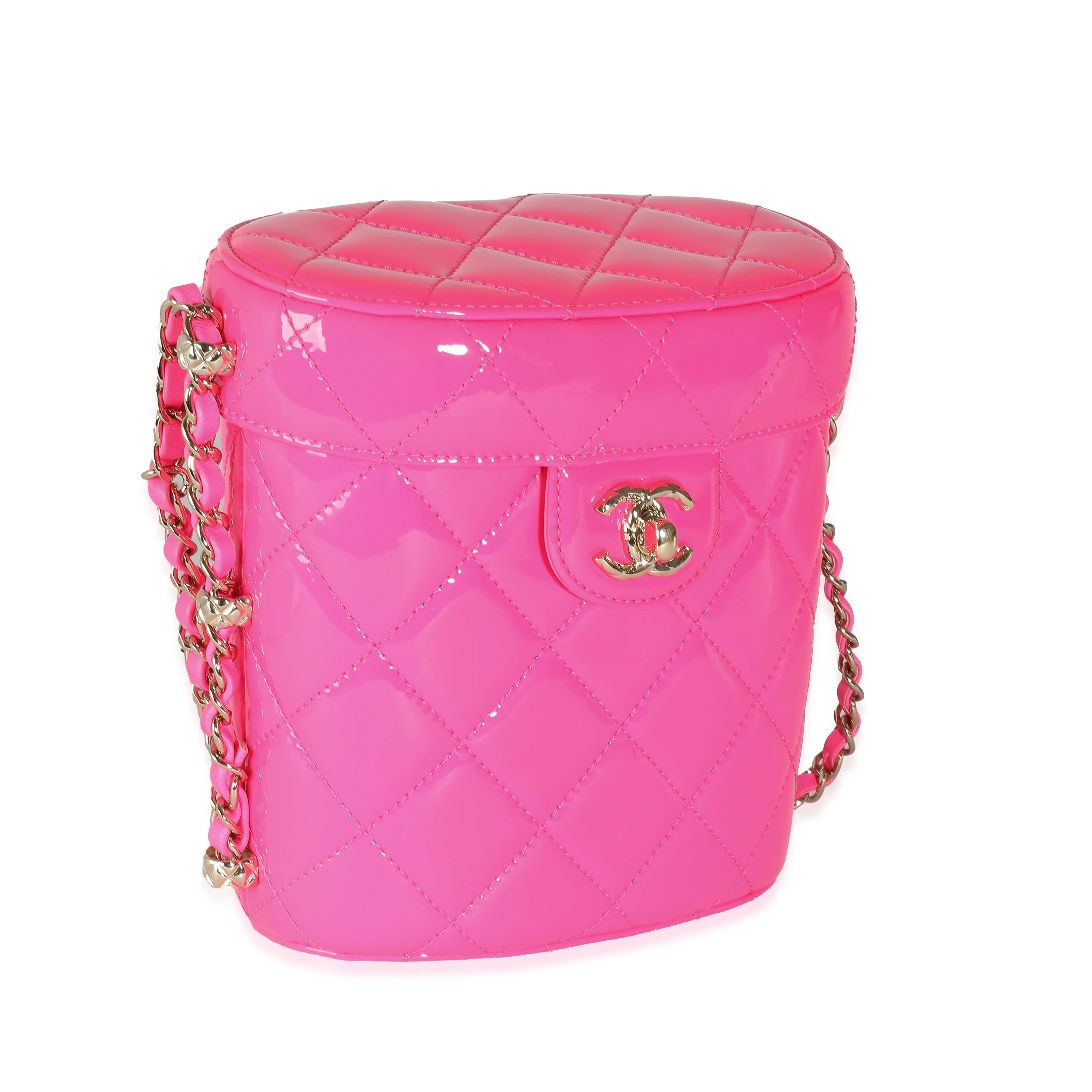 Chanel 23C Neon Pink Quilted Patent Vanity Case - Image 2