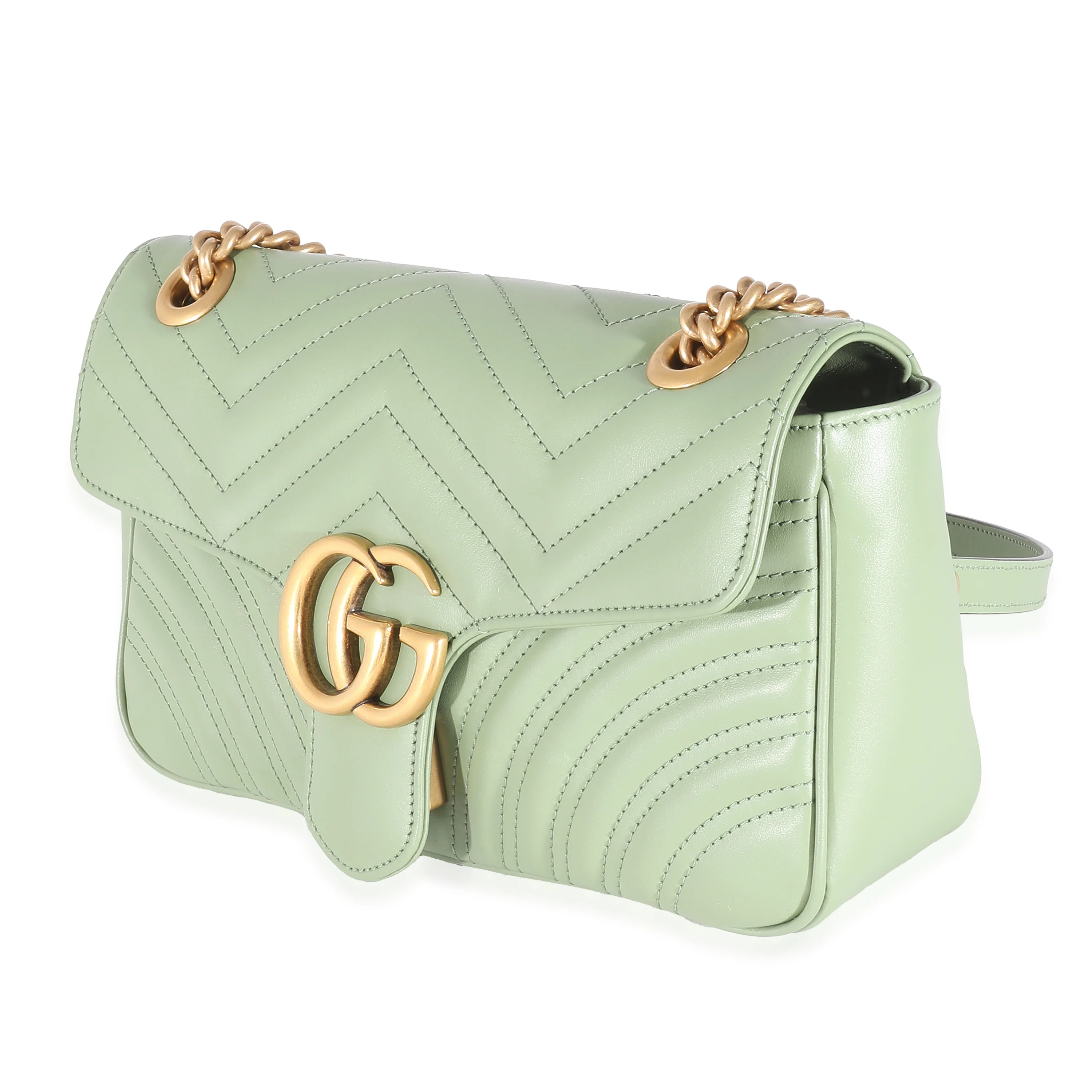 Gucci Sage Green Matelasse Leather Small GG Marmont Flap Bag - Image 2