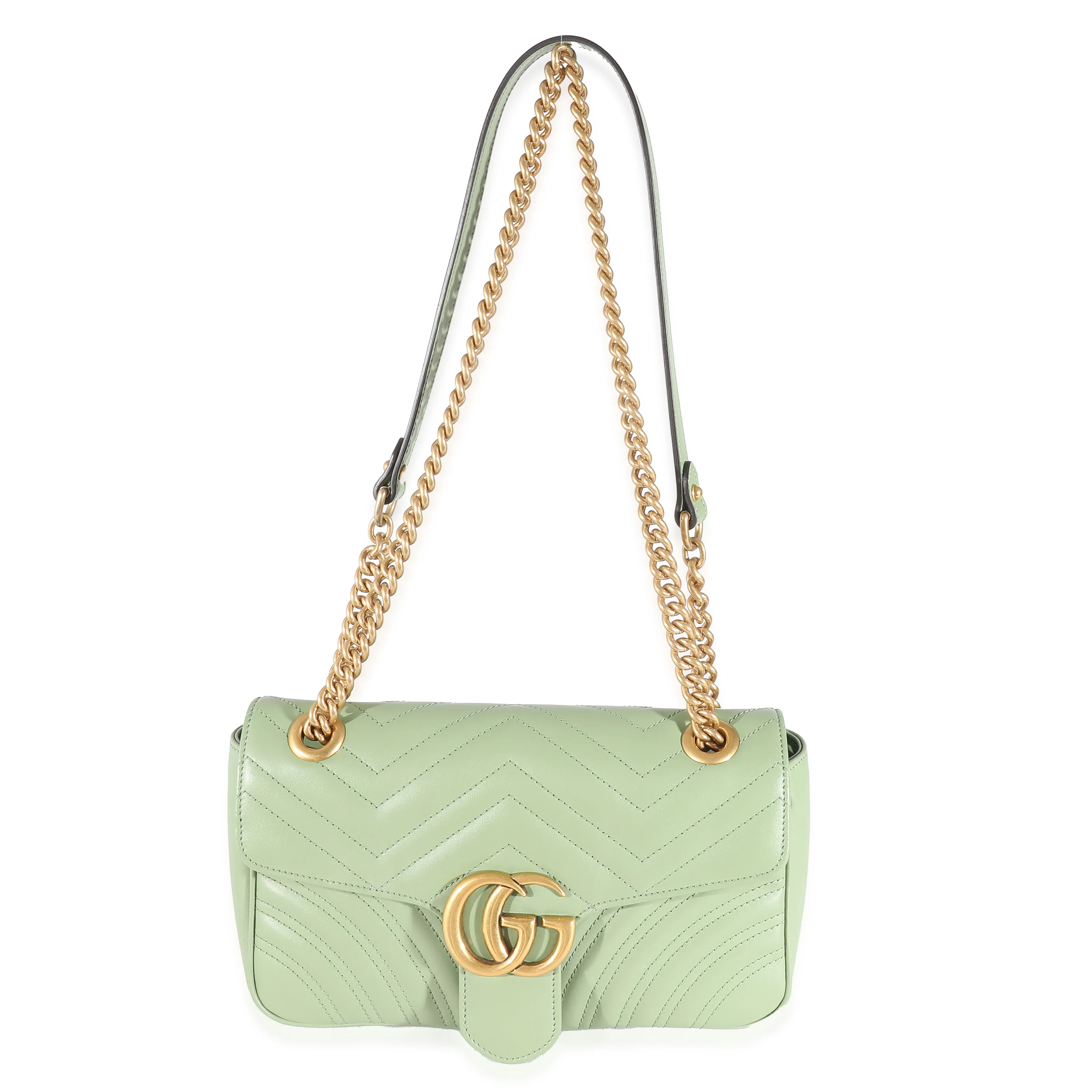 Gucci Sage Green Matelasse Leather Small GG Marmont Flap Bag - Image 4