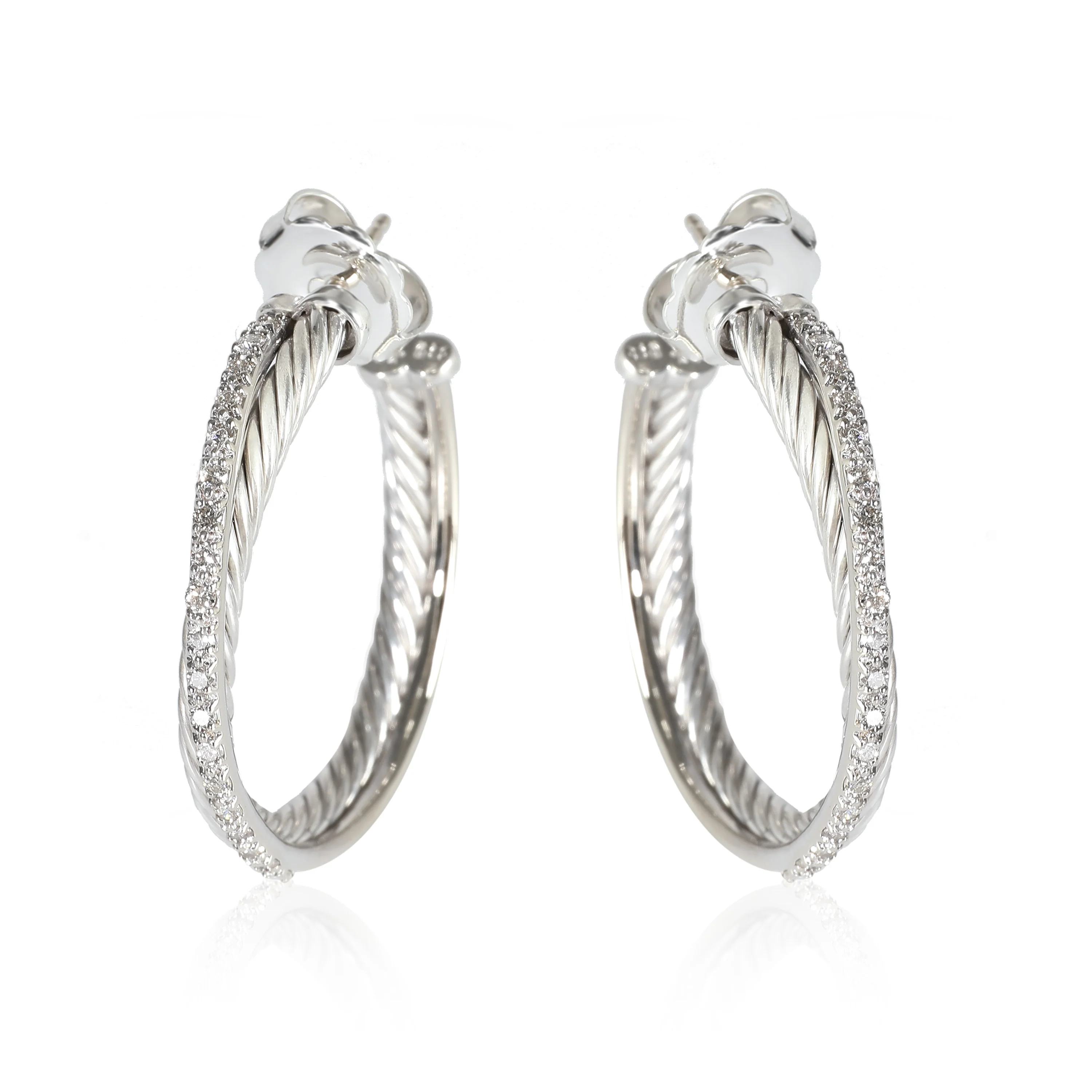 David Yurman Crossover Hoops Earring in Sterling Silver 0.31 CTW