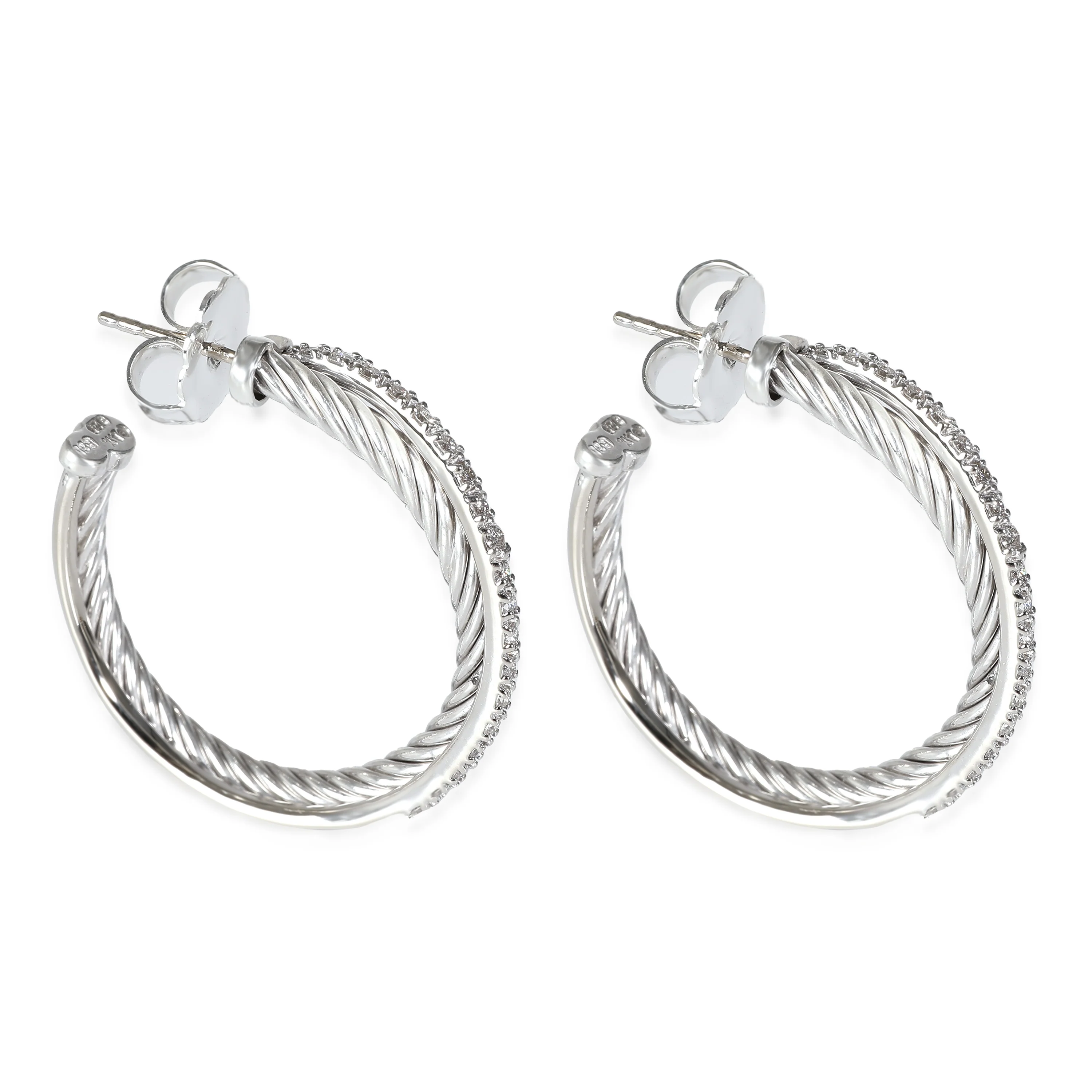David Yurman Crossover Hoops Earring in Sterling Silver 0.31 CTW - Image 2