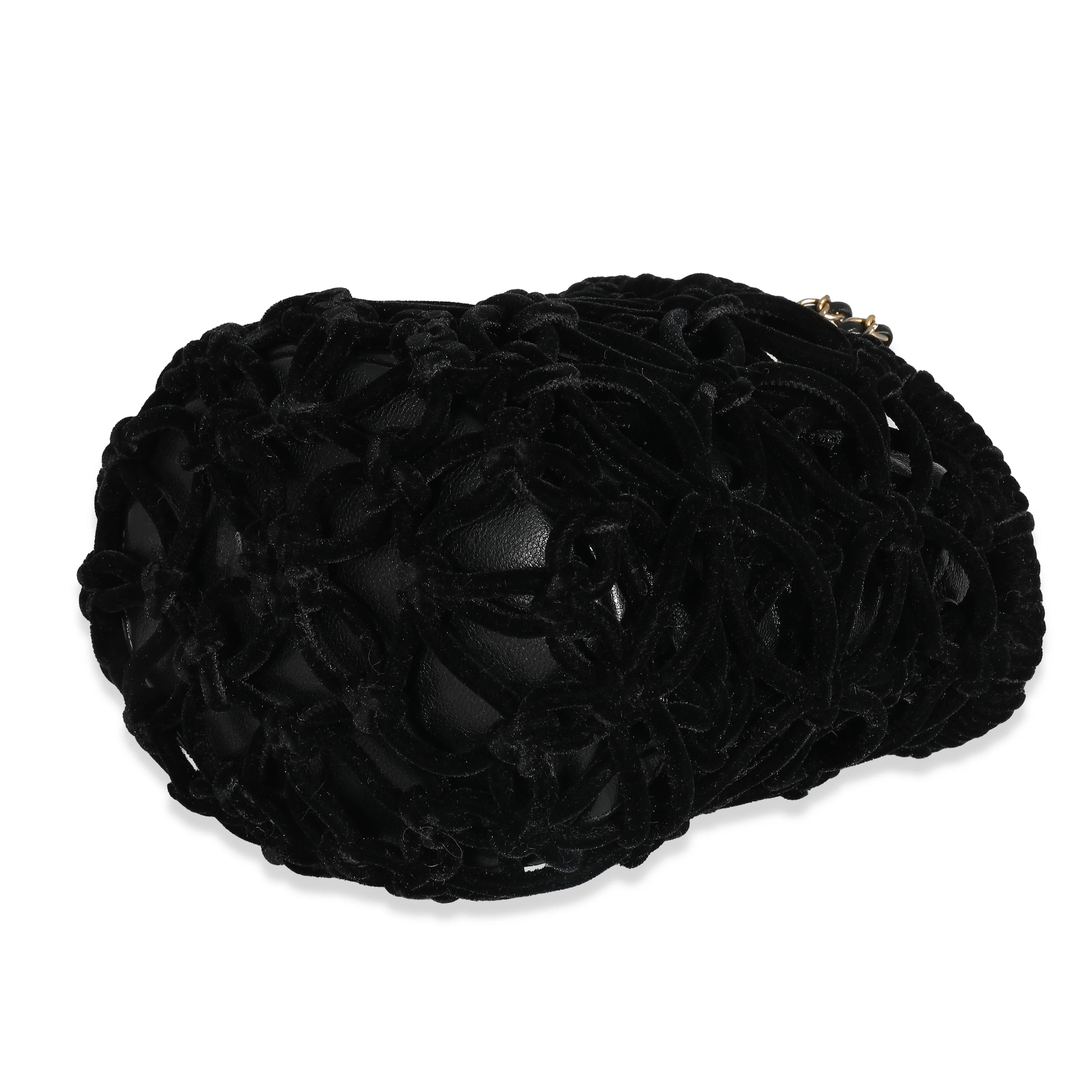 Chanel Black Braided Velvet Goatskin Drawstring CC Bucket Bag - Image 6