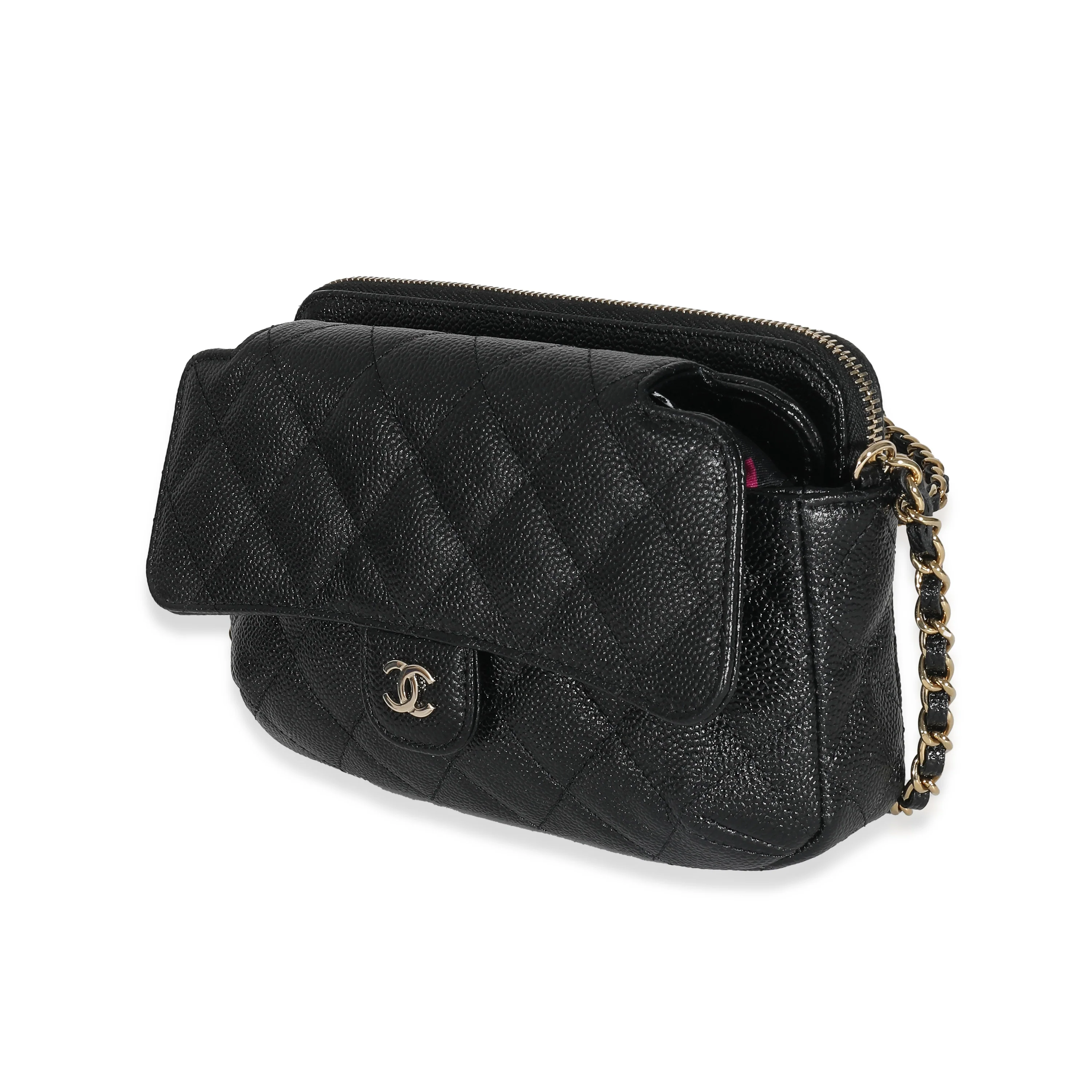 Chanel 22K Black Quilted Caviar Multicolor Nylon Foldable Tote - Image 2