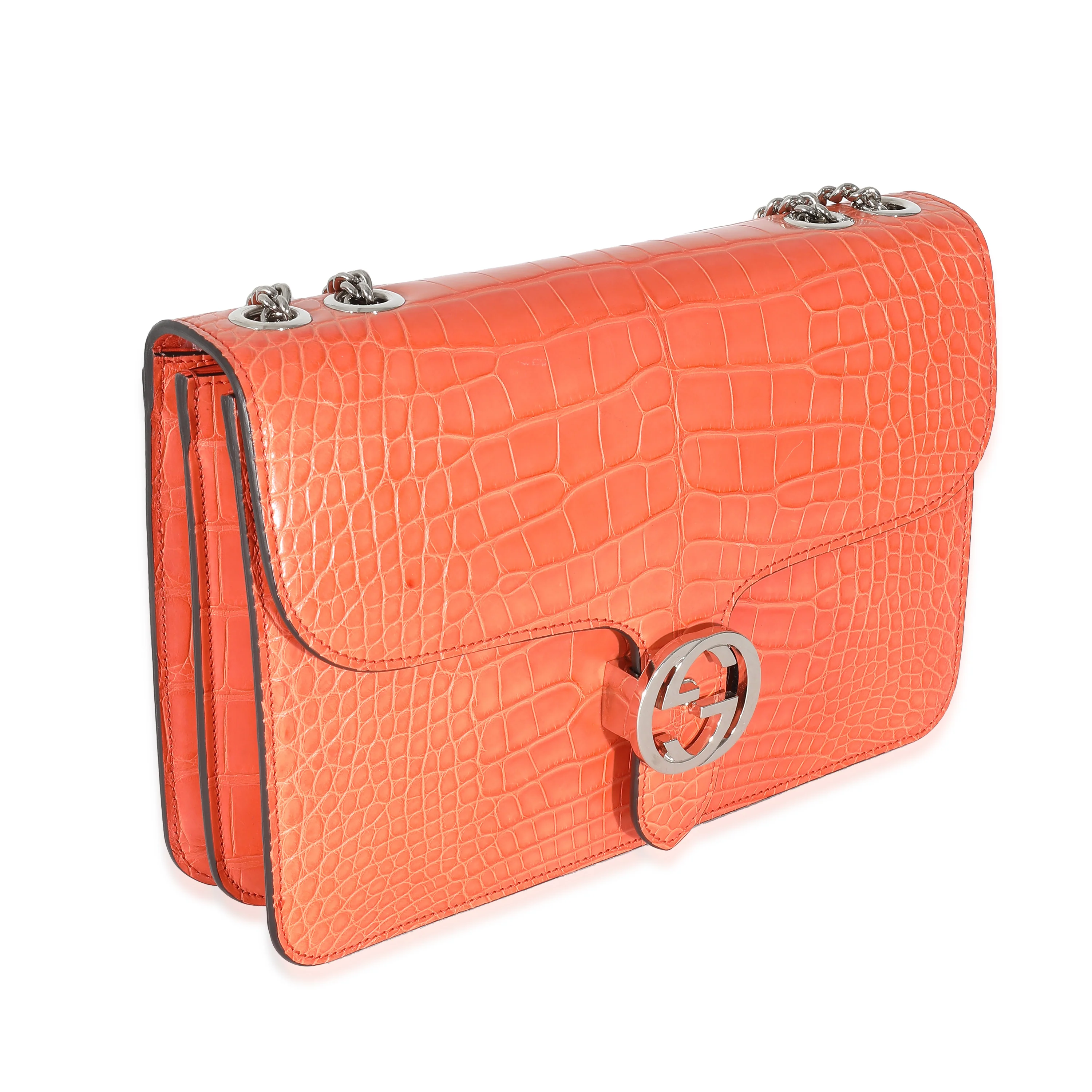 Gucci Orange Crocodile Large Interlocking GG Shoulder Bag - Image 3