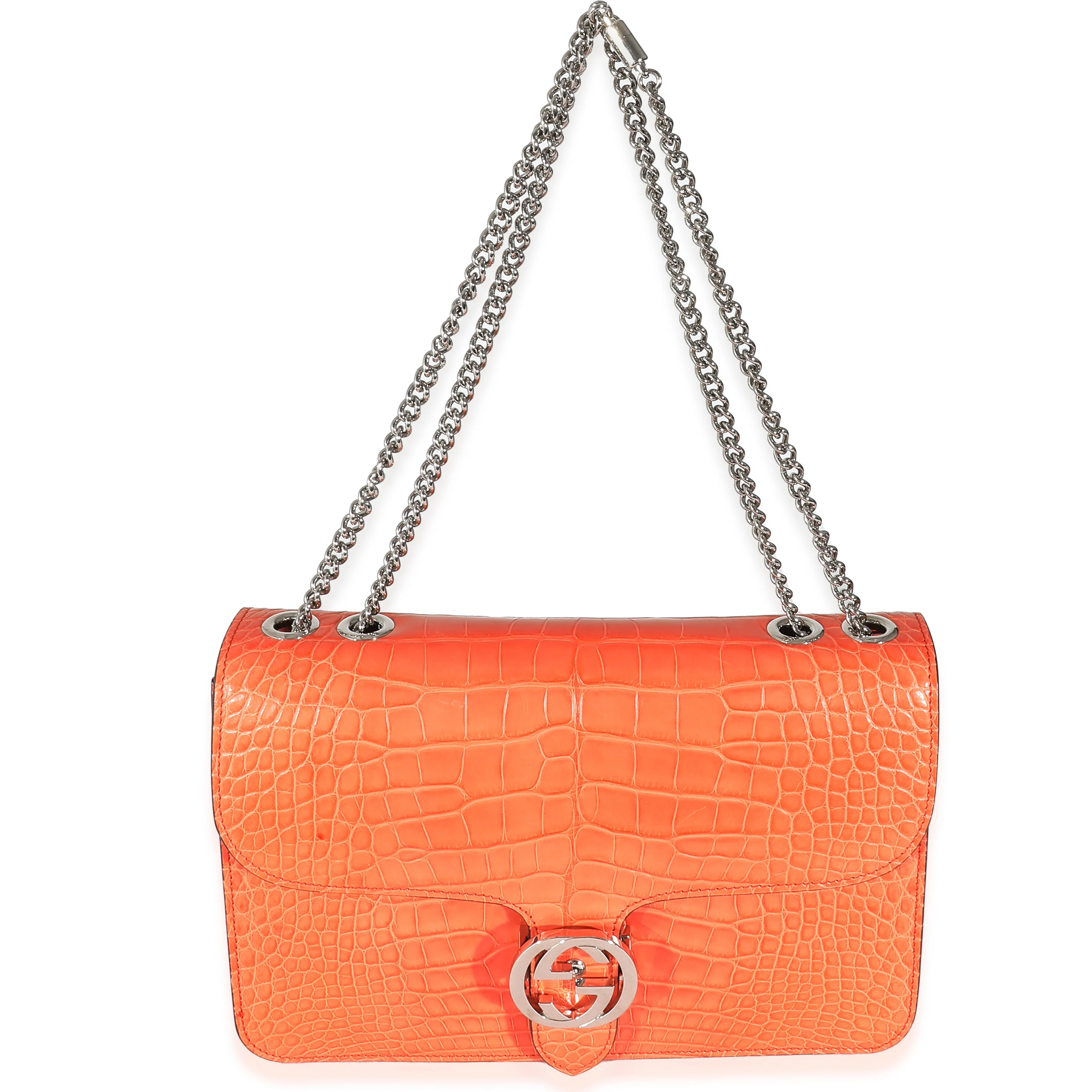 Gucci Orange Crocodile Large Interlocking GG Shoulder Bag - Image 4