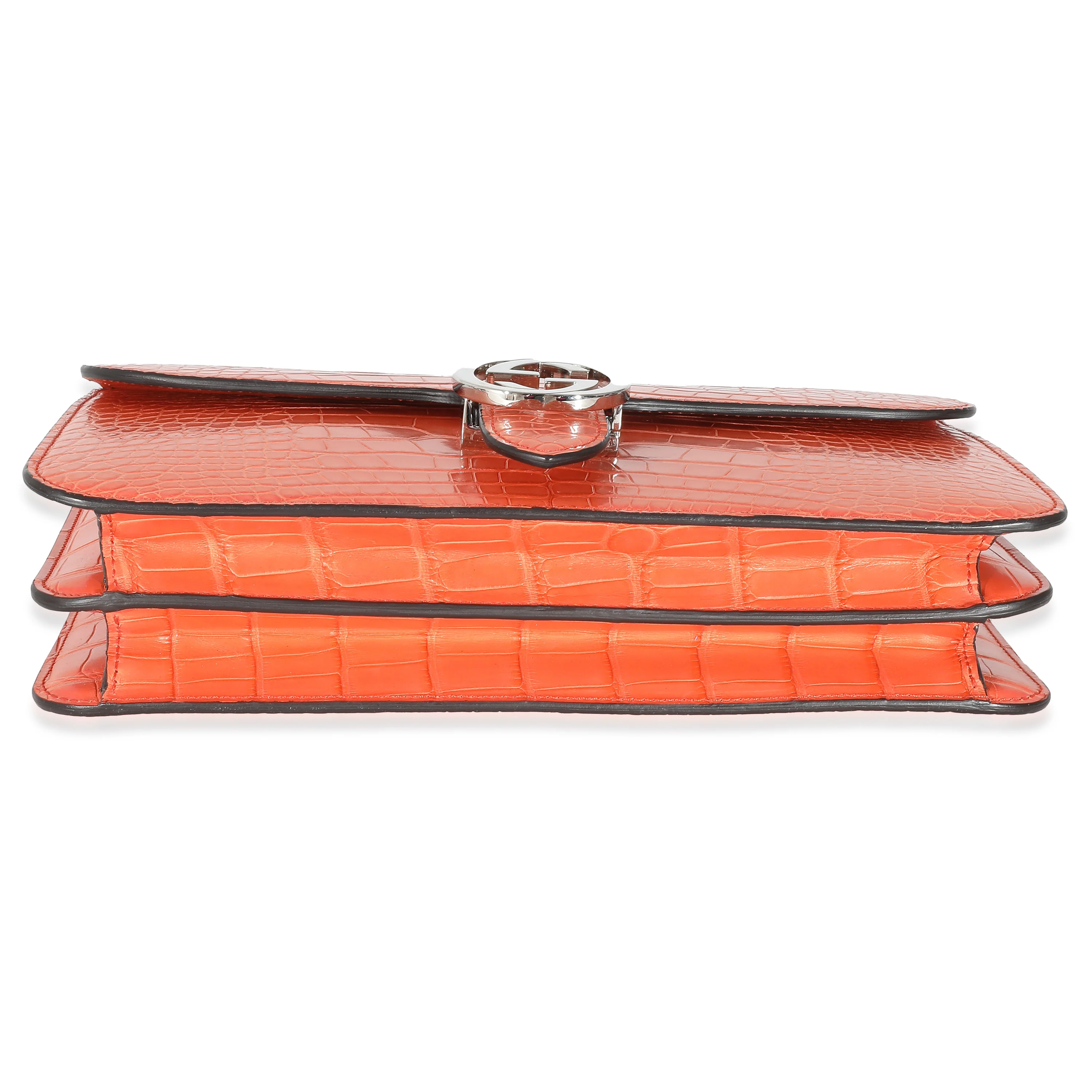 Gucci Orange Crocodile Large Interlocking GG Shoulder Bag - Image 7