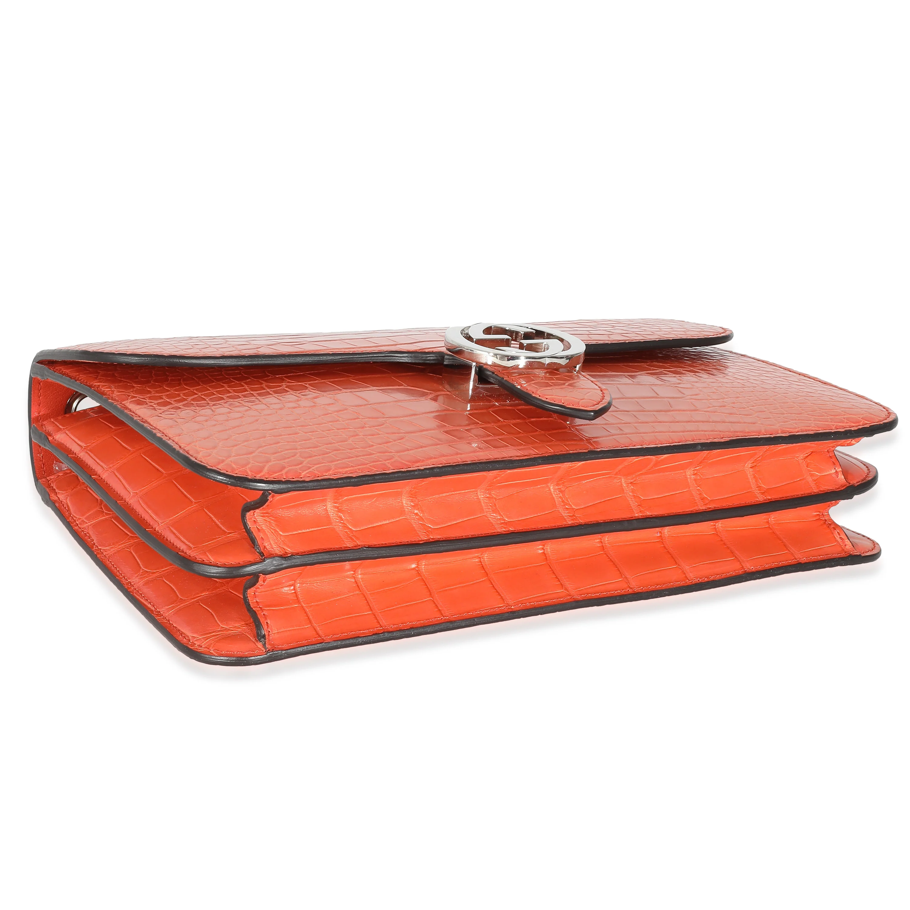 Gucci Orange Crocodile Large Interlocking GG Shoulder Bag - Image 8