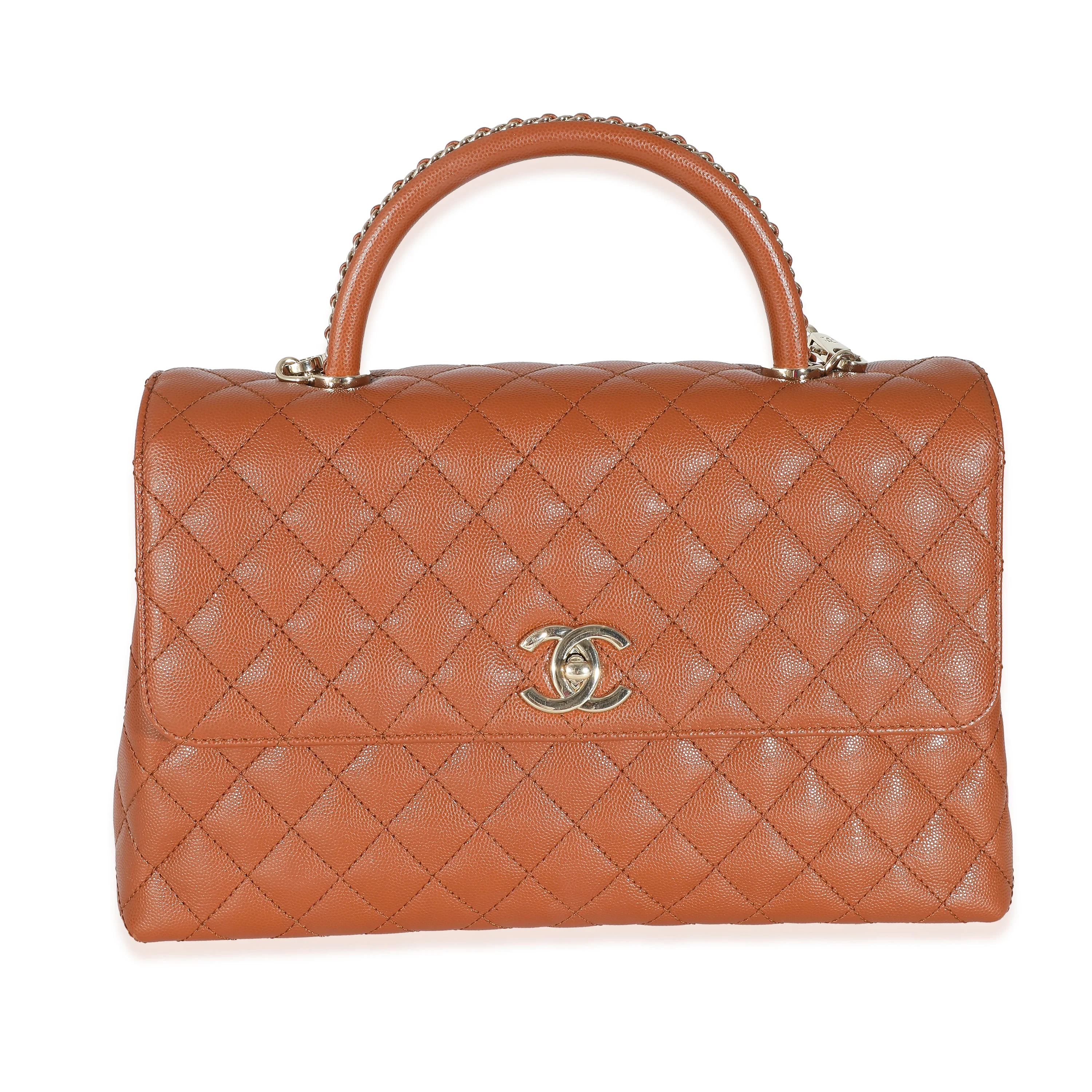Brown Quilted Caviar Large Coco Chain Handle Flap Handbag