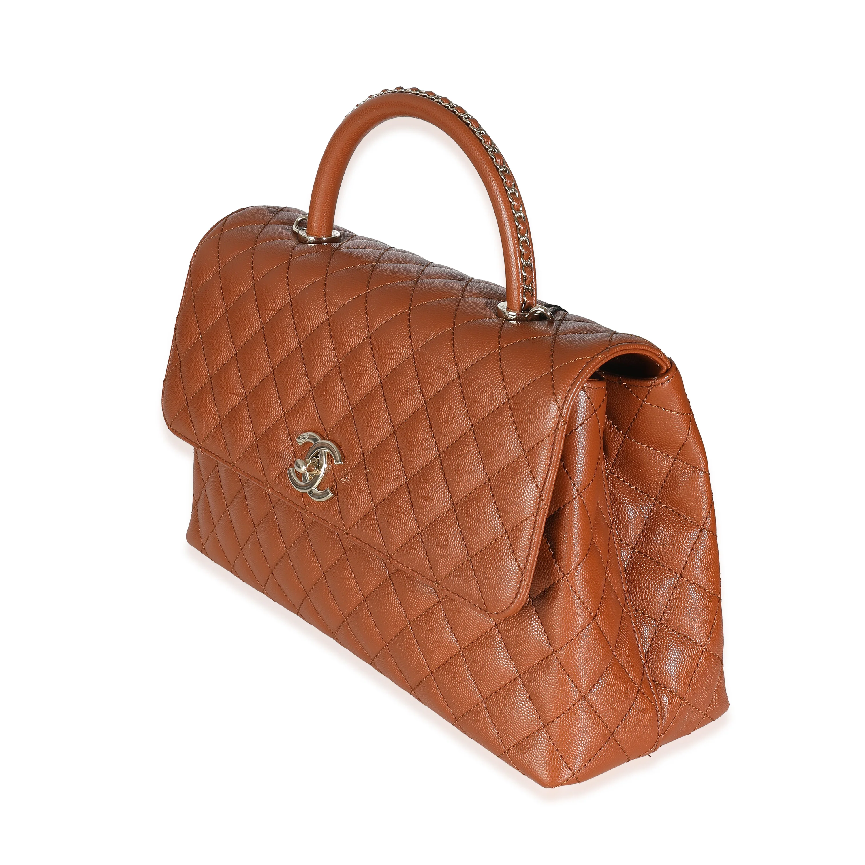 Brown Quilted Caviar Large Coco Chain Handle Flap Handbag - Image 2