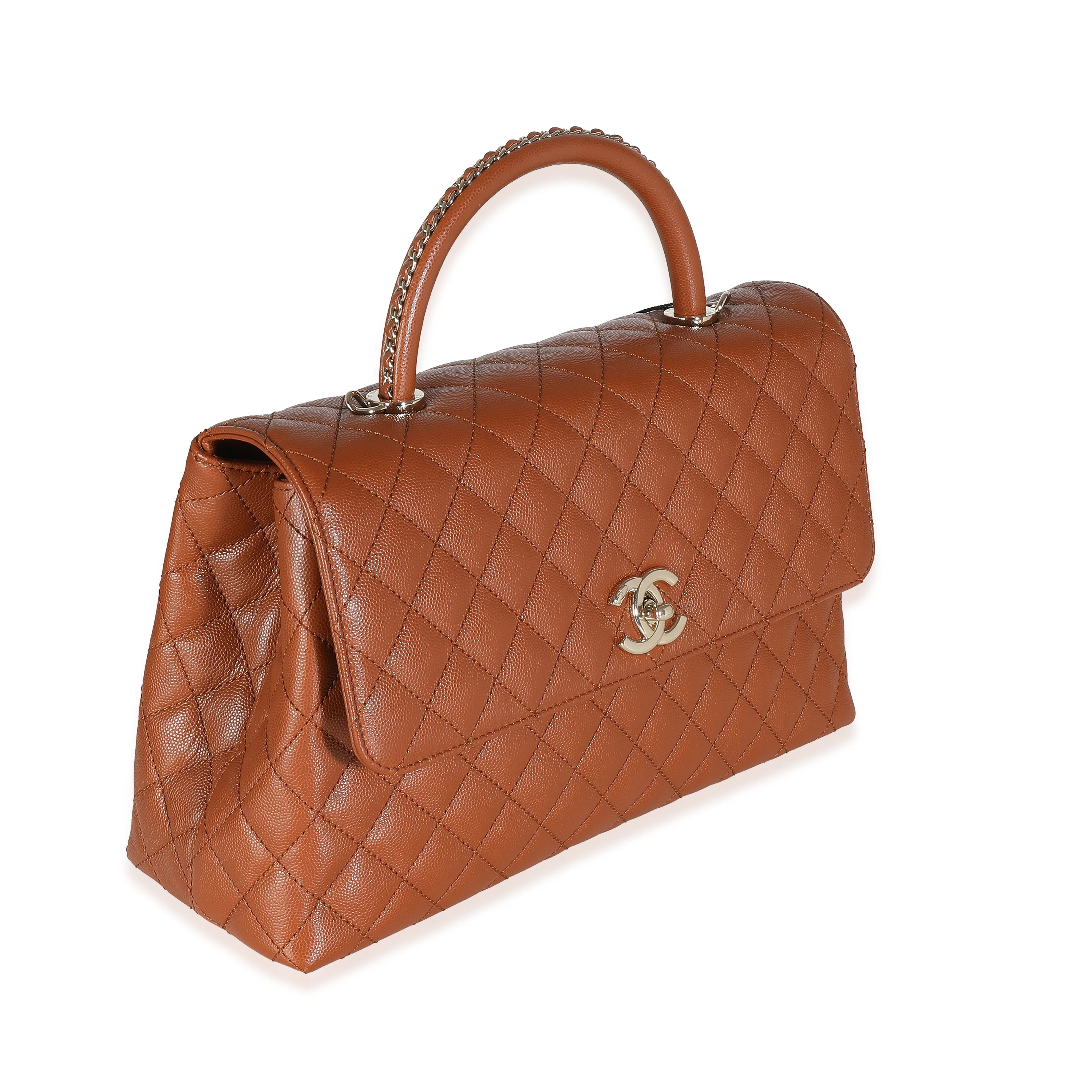 Brown Quilted Caviar Large Coco Chain Handle Flap Handbag - Image 3