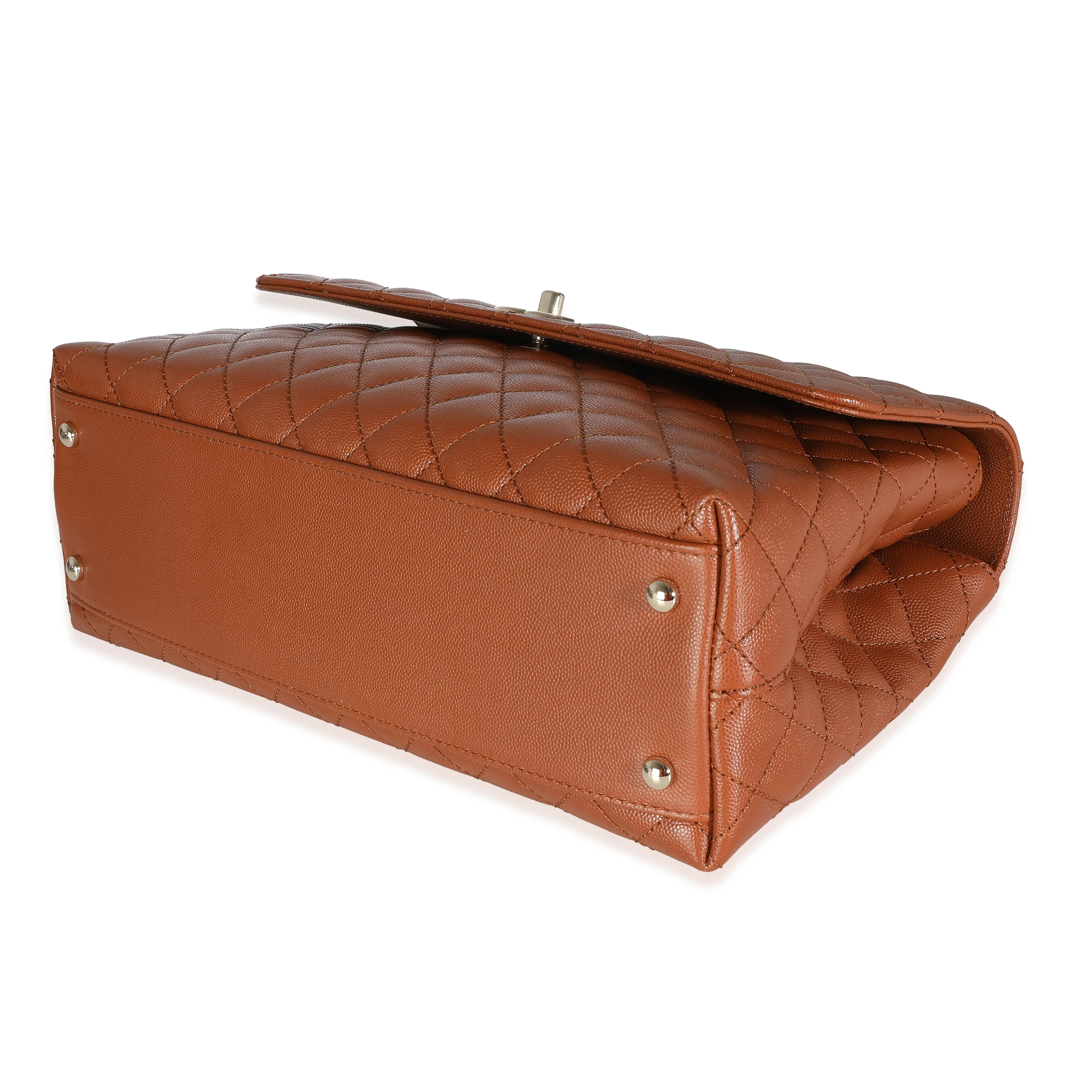 Brown Quilted Caviar Large Coco Chain Handle Flap Handbag - Image 6