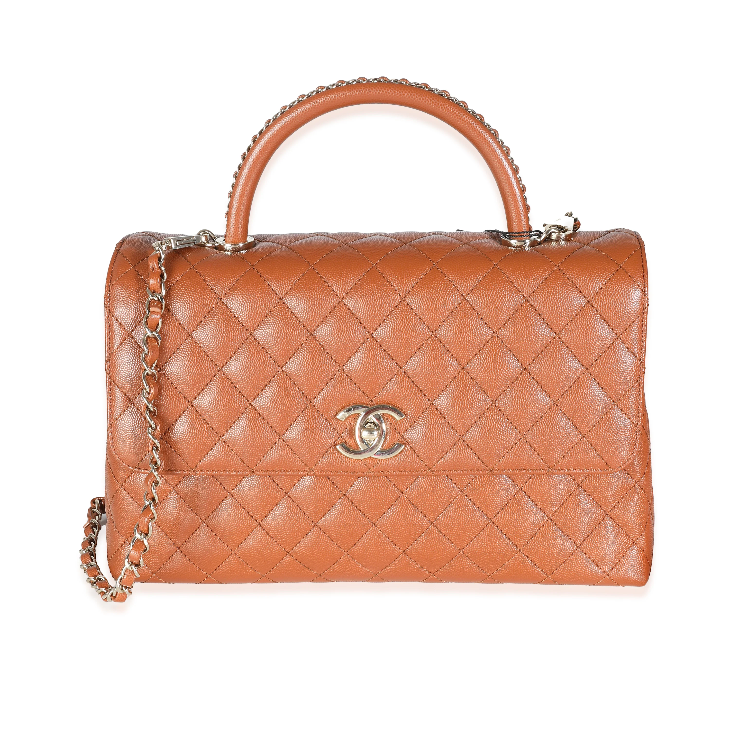 Brown Quilted Caviar Large Coco Chain Handle Flap Handbag - Image 9