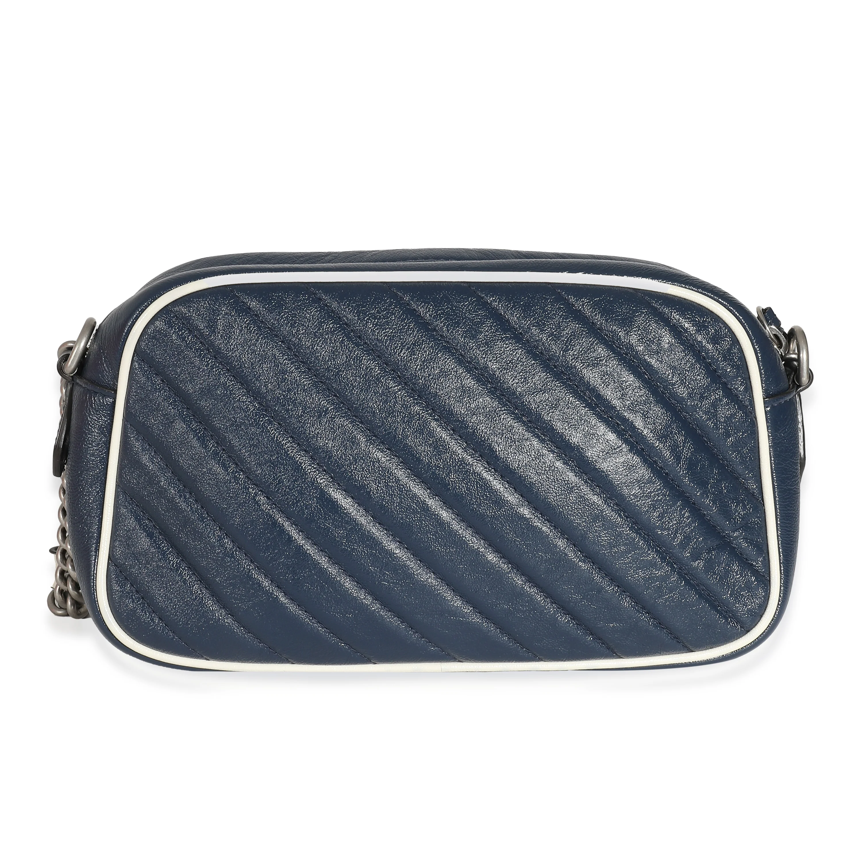 Navy White Matelasse Leather Small Torchon GG Marmont Shoulder Bag - Image 4