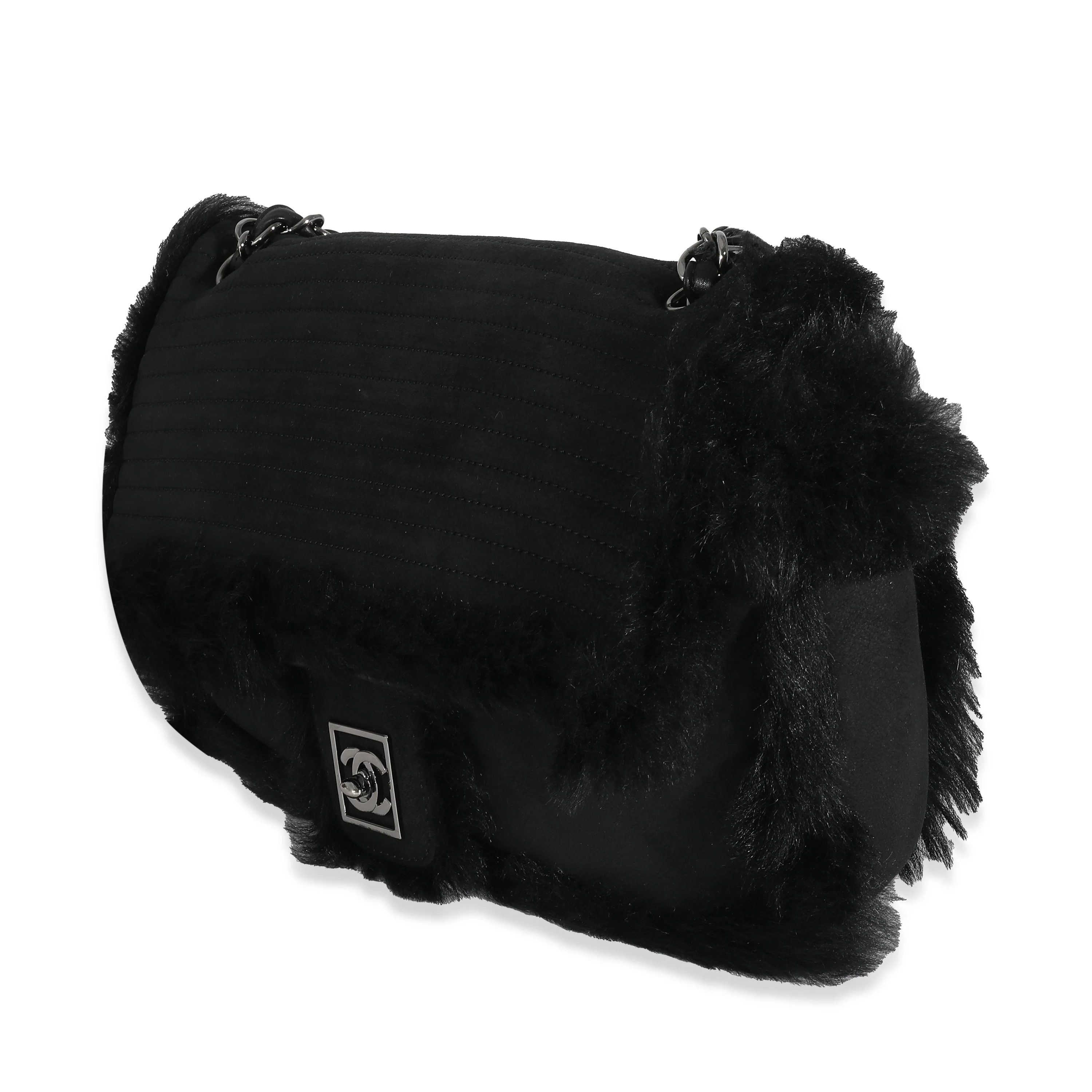 Black Horizontal Stitch Shearling CC Flap Bag - Image 2