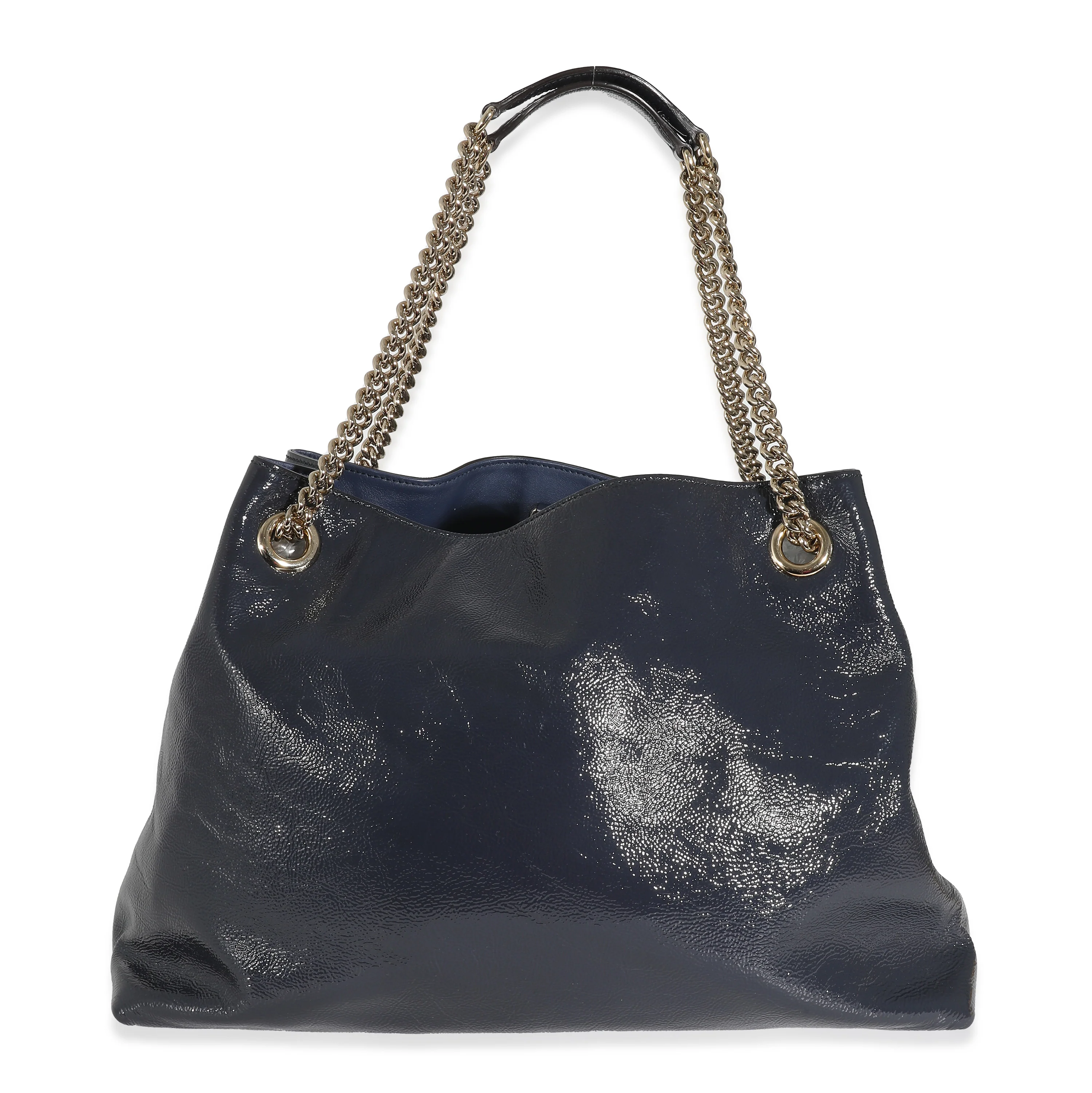 Gucci Navy Soft Patent Soho Disco Chain Tote - Image 3
