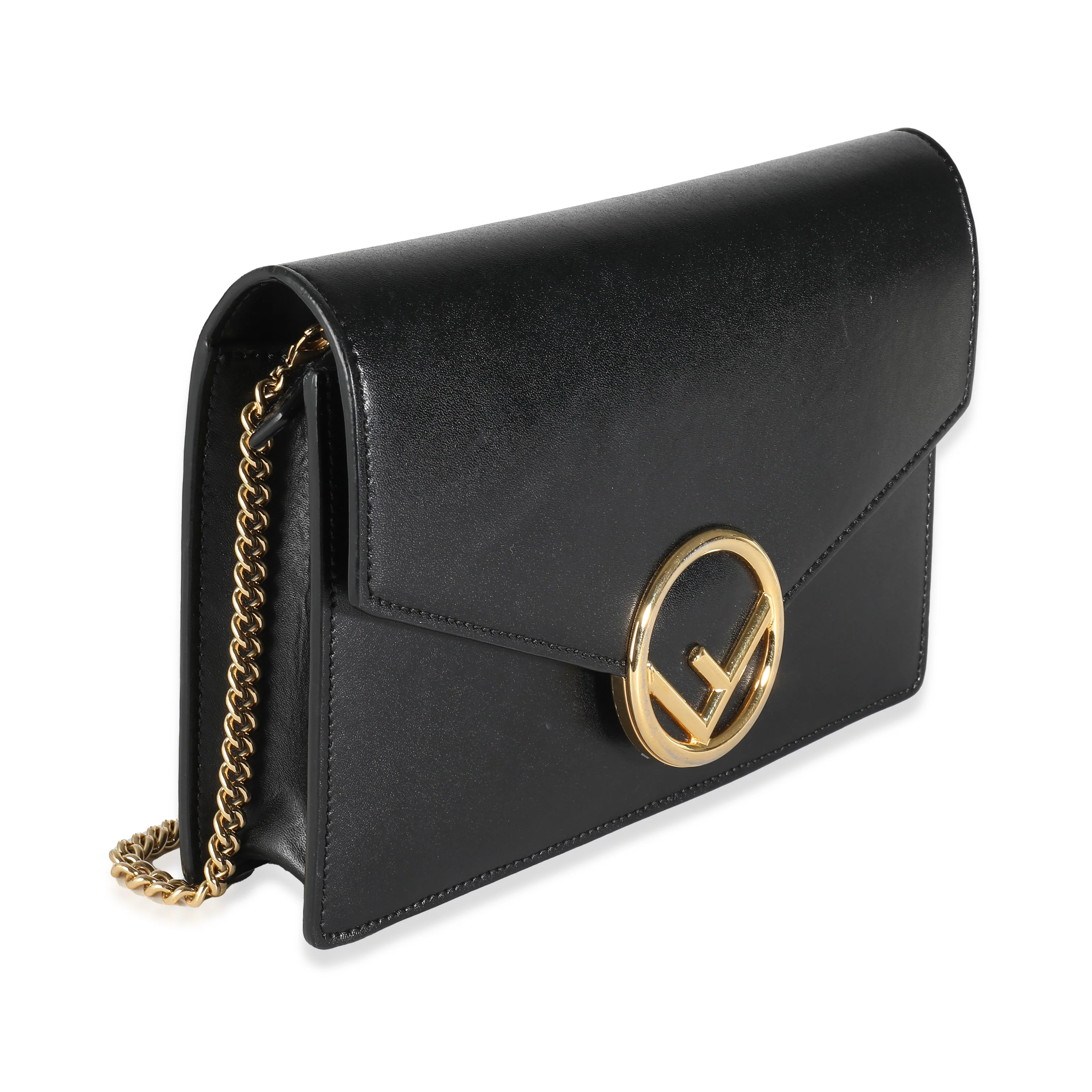 Black Leather F is Fendi Wallet On Chain - Image 2