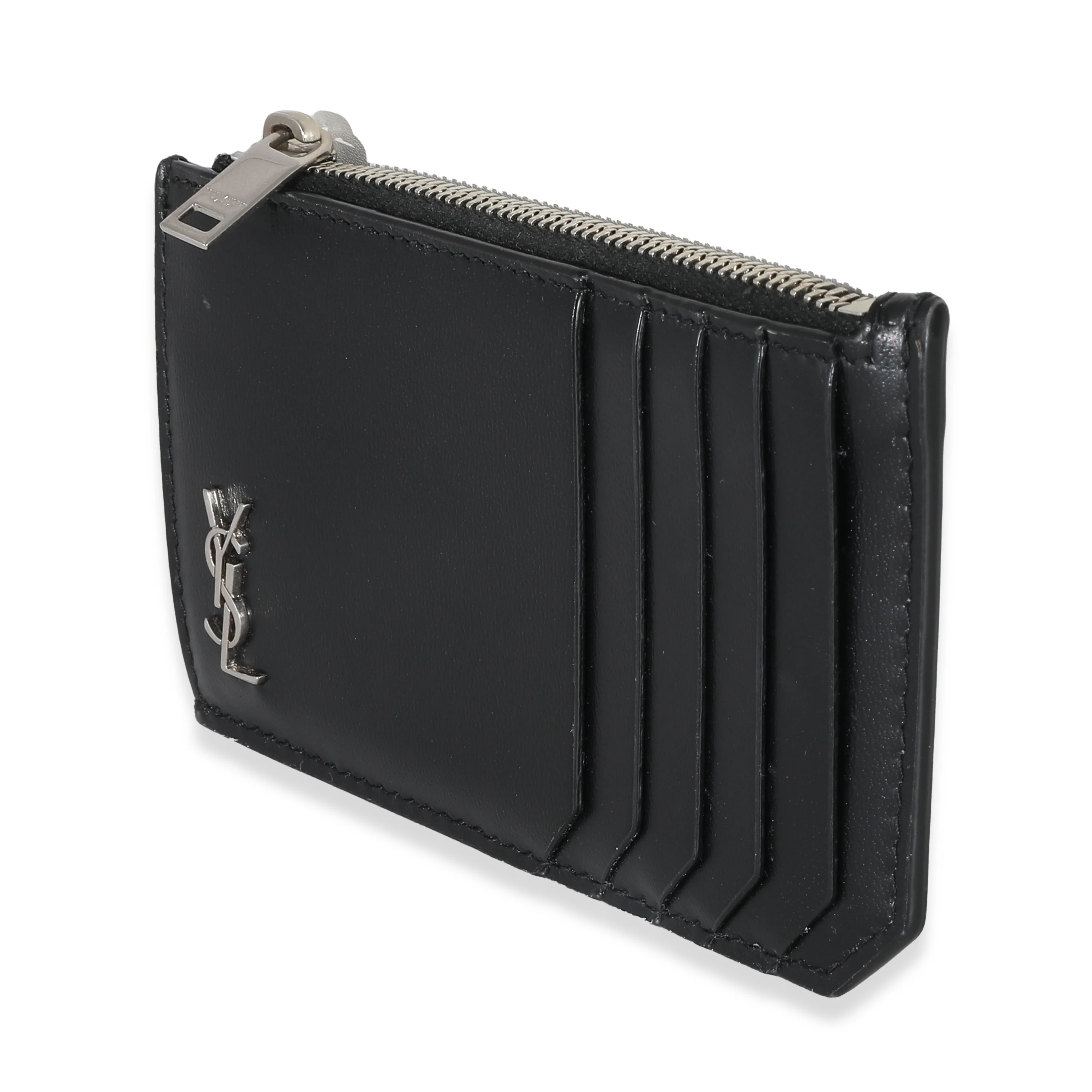 Saint Laurent Black Leather Tiny Cassandre Zipped Fragments Card Case - Image 2