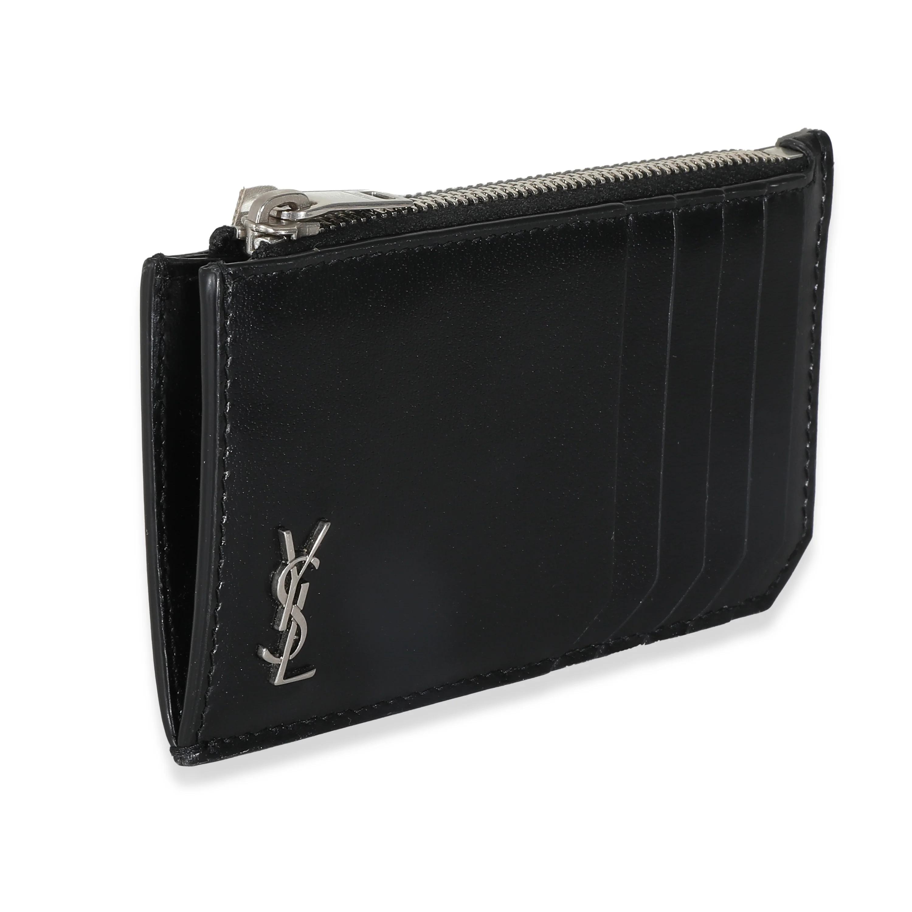 Saint Laurent Black Leather Tiny Cassandre Zipped Fragments Card Case - Image 3