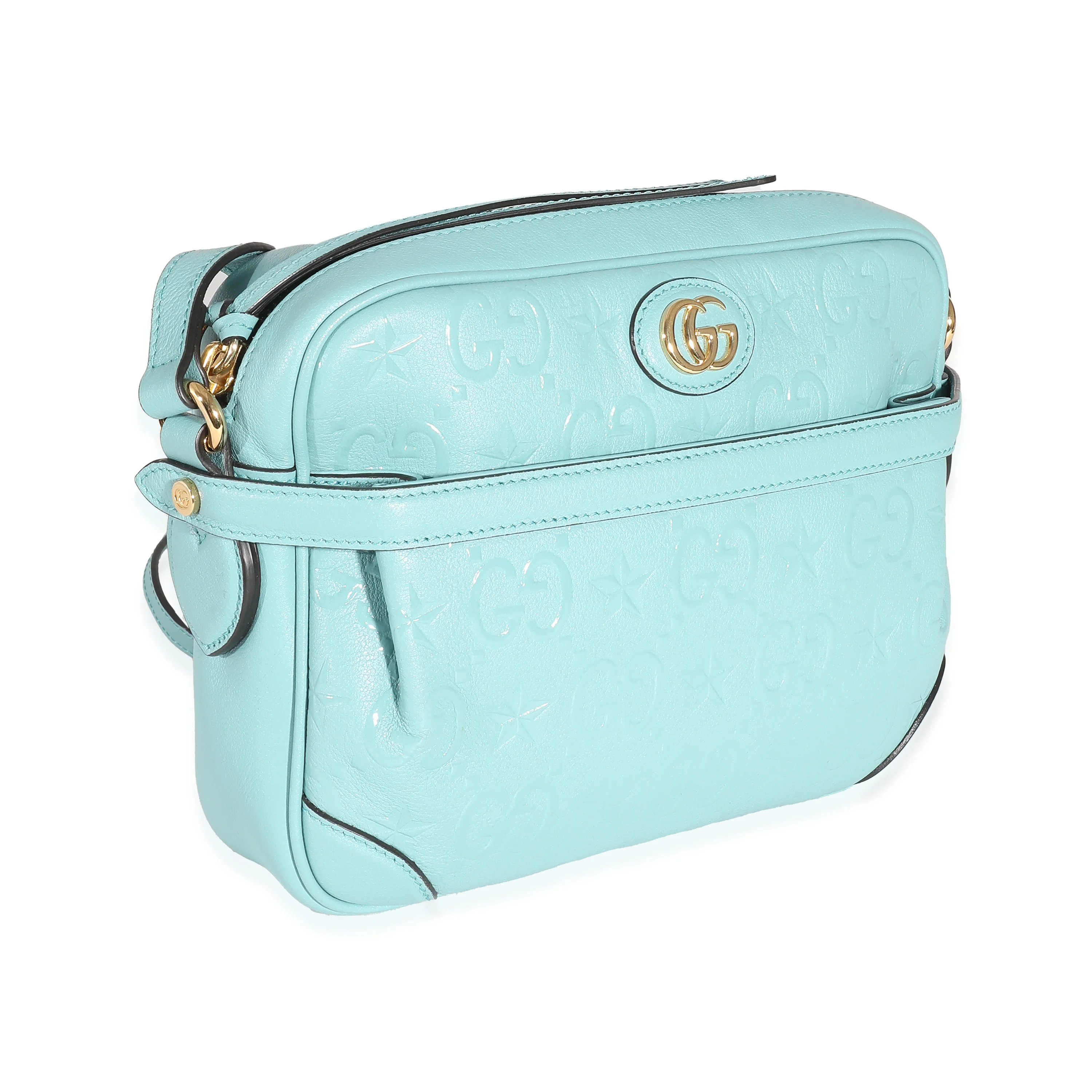 Gucci Blue Wonka Grain Calfskin GG Monogram Star Embossed Shoulder Bag - Image 3