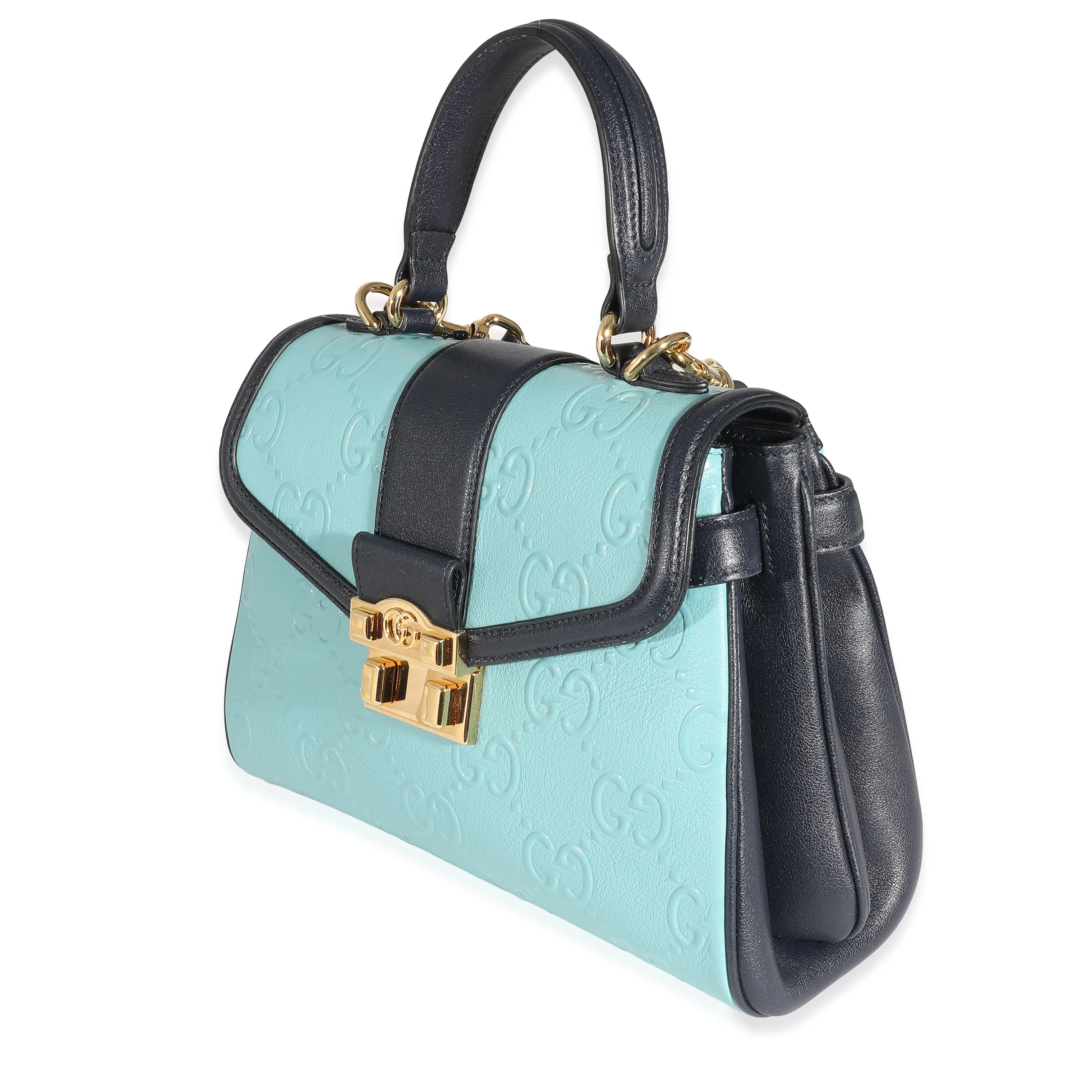 Blue Wonka Grain Calfskin GG Monogram Top Handle Bag - Image 2